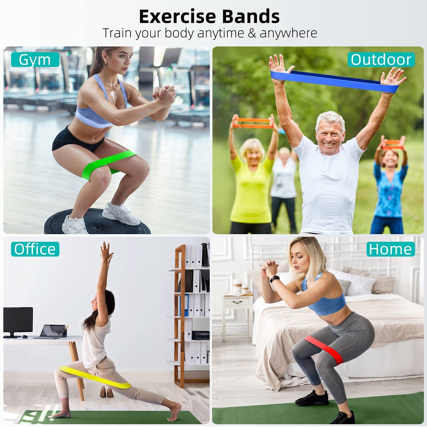 Resistance Bands for Working Out, Elastic Pilates Flexbands Exercice Bands for Physical Therapy, Yoga Starter Set of Stretch Bands for Booty Legs