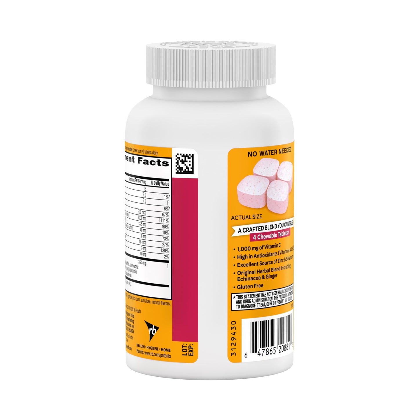 Airborne 1000mg Vitamin C with Vitamin D & Zinc, Multivitamin Immune Support Supplement, Antioxidants Vitamins A C & Vitamin E, 116 Chewable Tablets, Very Berry Flavor
