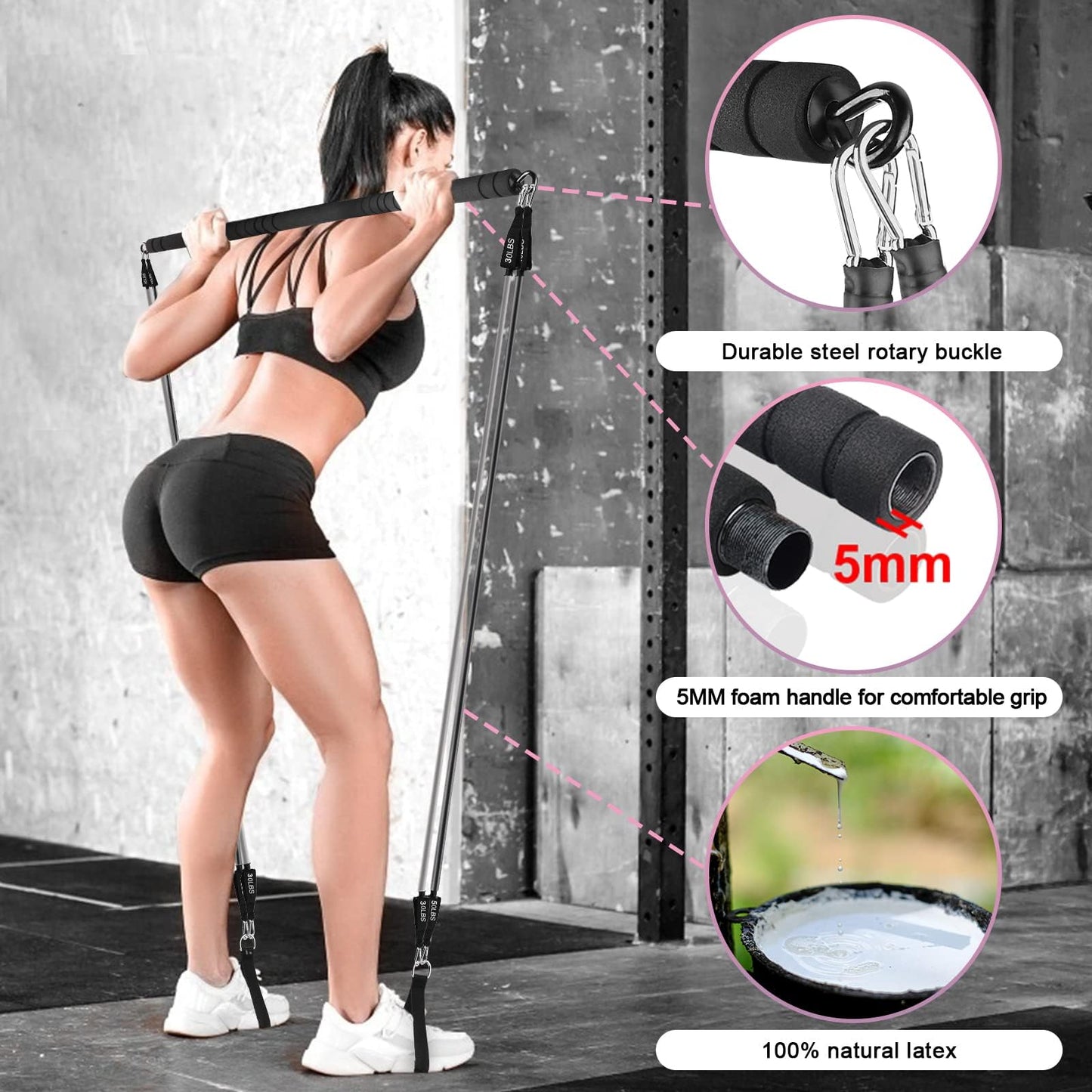 Pilates Bar Kit with Resistance Band-Multifunctional Portable Weighted Exercise Pilates Bar, Home Gym with Beginner Workout Equipment, Yoga Set for Full Body