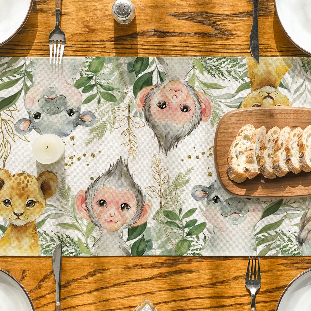 Artoid Mode Animals Elephant Giraffe Baby Shower Table Runner, Seasonal Spring Summer Kitchen Dining Table for Home Party Decor 13x60 Inch
