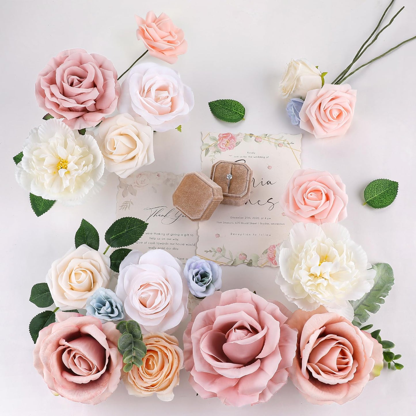 AmyHomie Morandi Pink Artificial Flowers Combo Silk Mix Peony Rose Fake Flowers w/Stem for DIY Wedding Bouquets Centerpieces Arrangements Table Fall Decor Party Bridal Baby Shower Home Decorations