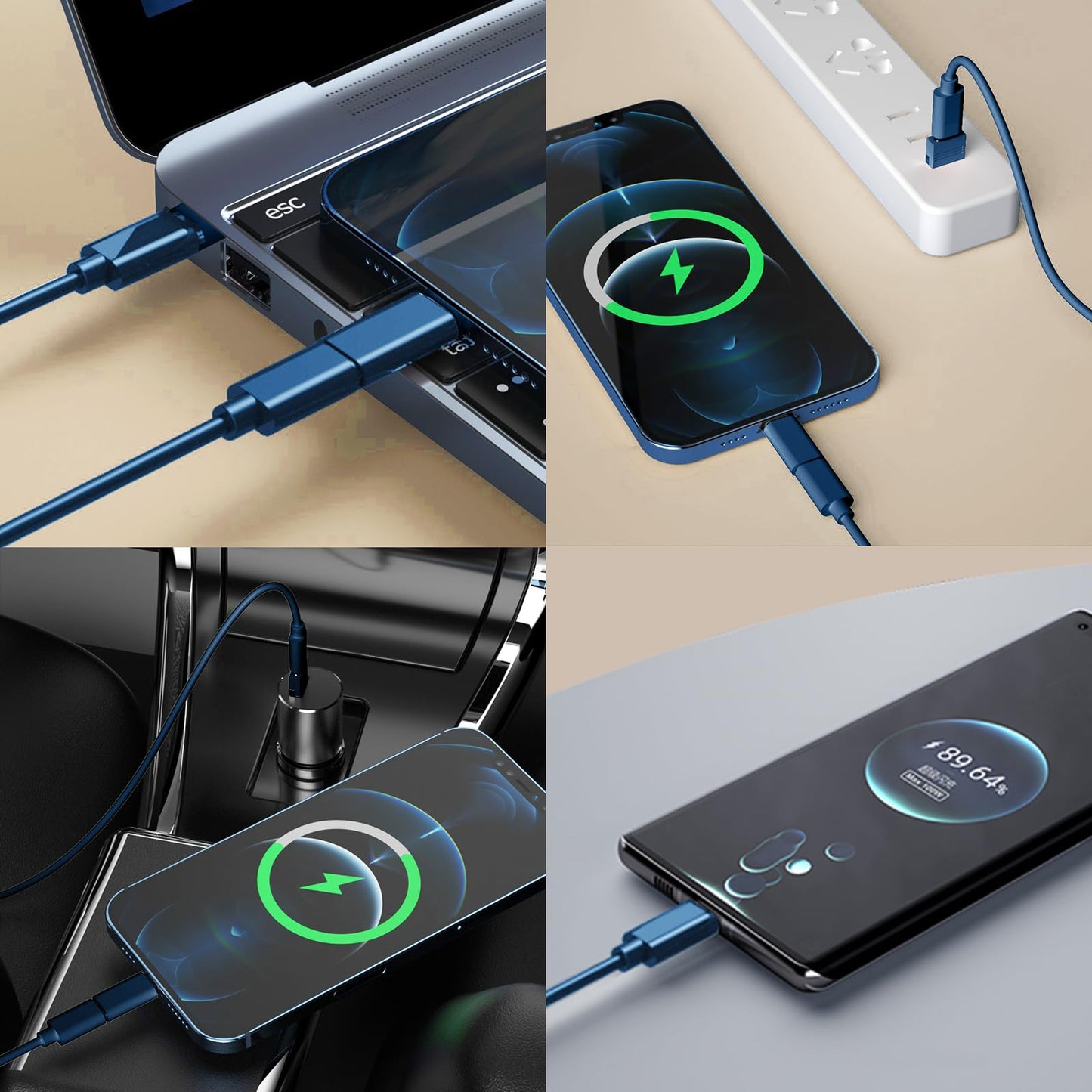 USB C Adapter, Multiple Charging Cable Case Contains OTG Adapters for USB C, USB A to USB C Male Cable, Micro USB to Micro USB, Equipped with SIM Extractor/SIM Slot/Phone Holder