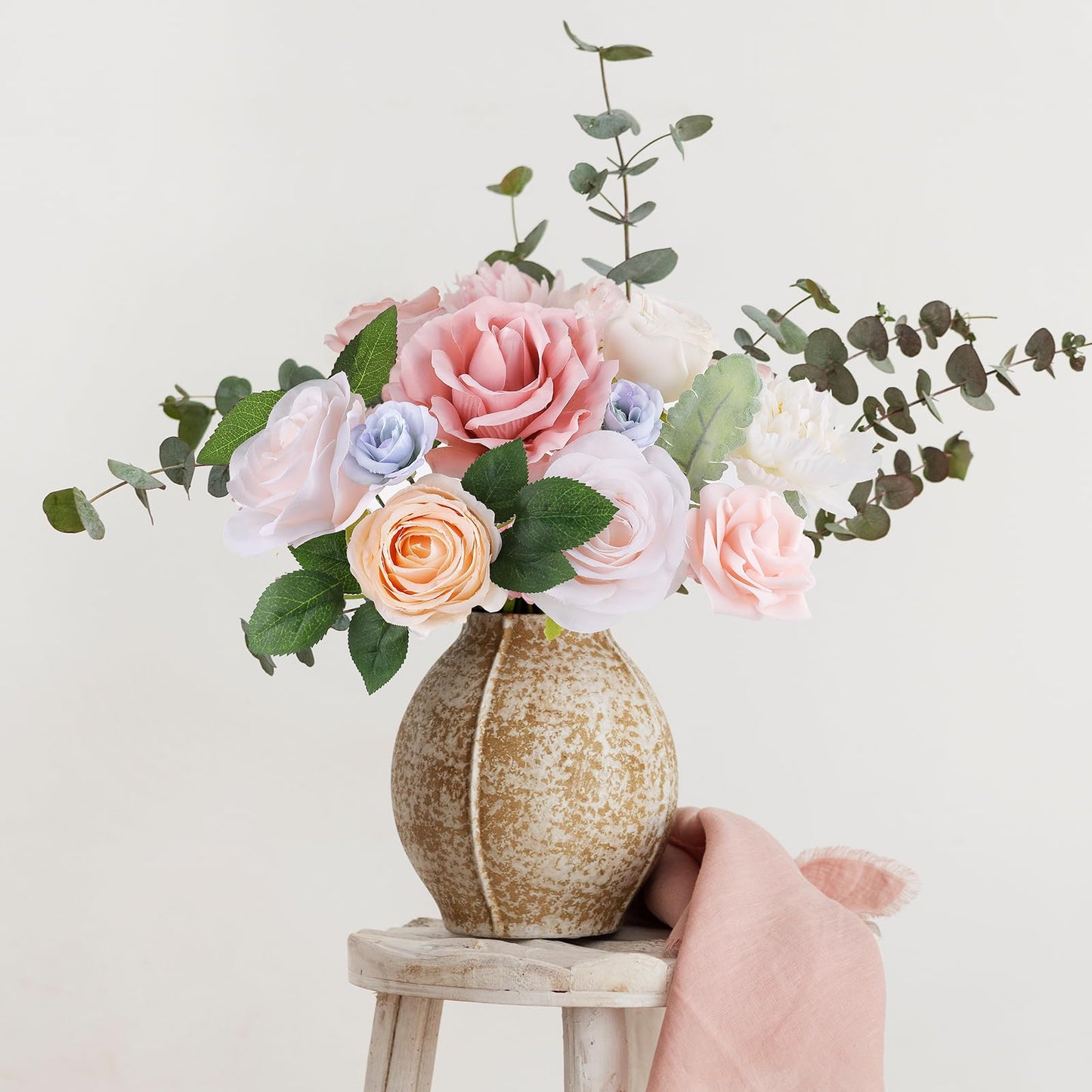 AmyHomie Morandi Pink Artificial Flowers Combo Silk Mix Peony Rose Fake Flowers w/Stem for DIY Wedding Bouquets Centerpieces Arrangements Table Fall Decor Party Bridal Baby Shower Home Decorations