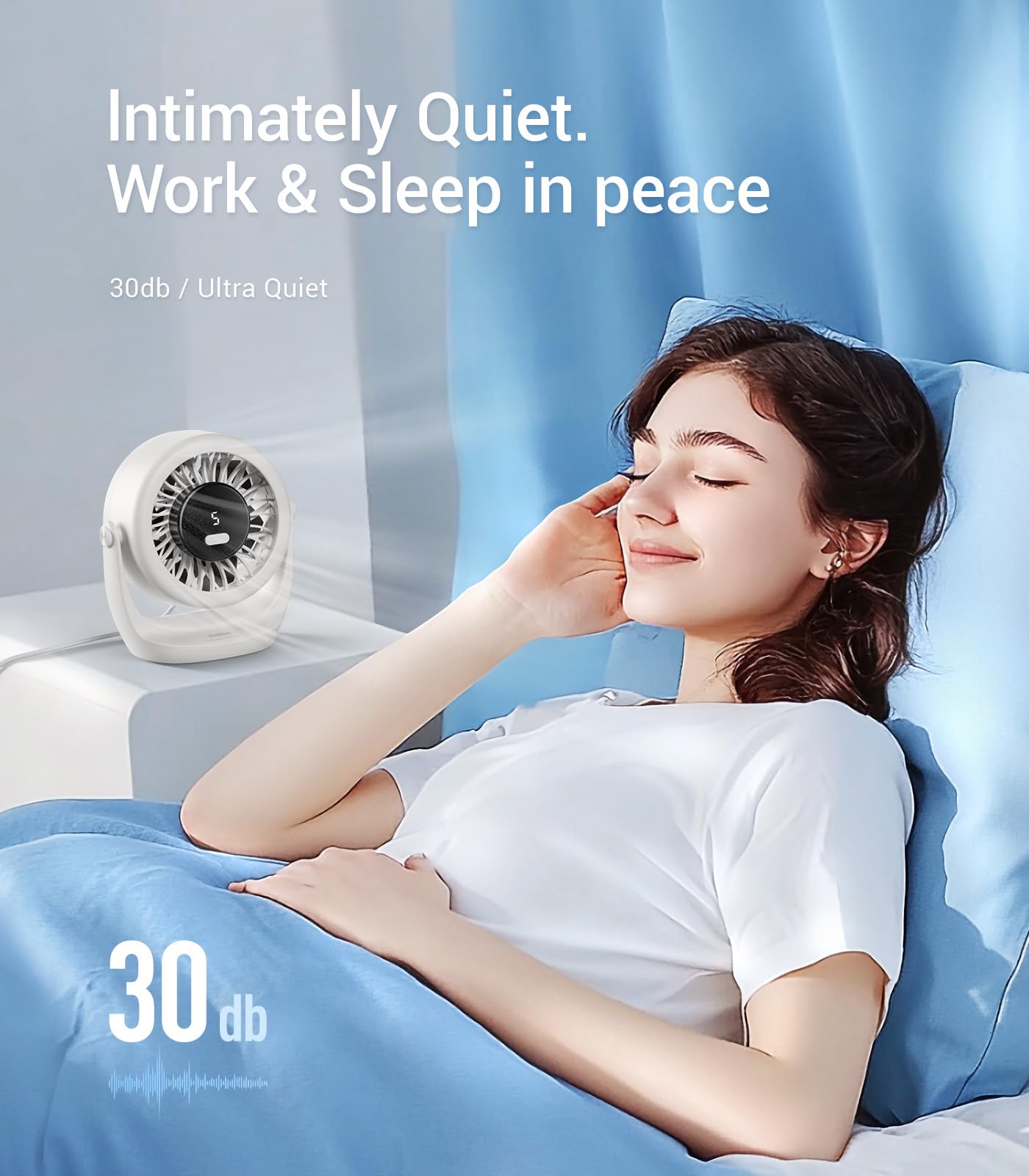 Diveblues USB Desk Turbo Fan, Ultra-Quiet Mini Desk Fan, Powerful Wind, LED Display, 5 Speed, 360° Rotating Small Portable Fan for Home, Office and Outdoor Cool Tech Gadgets - TurboBreeze