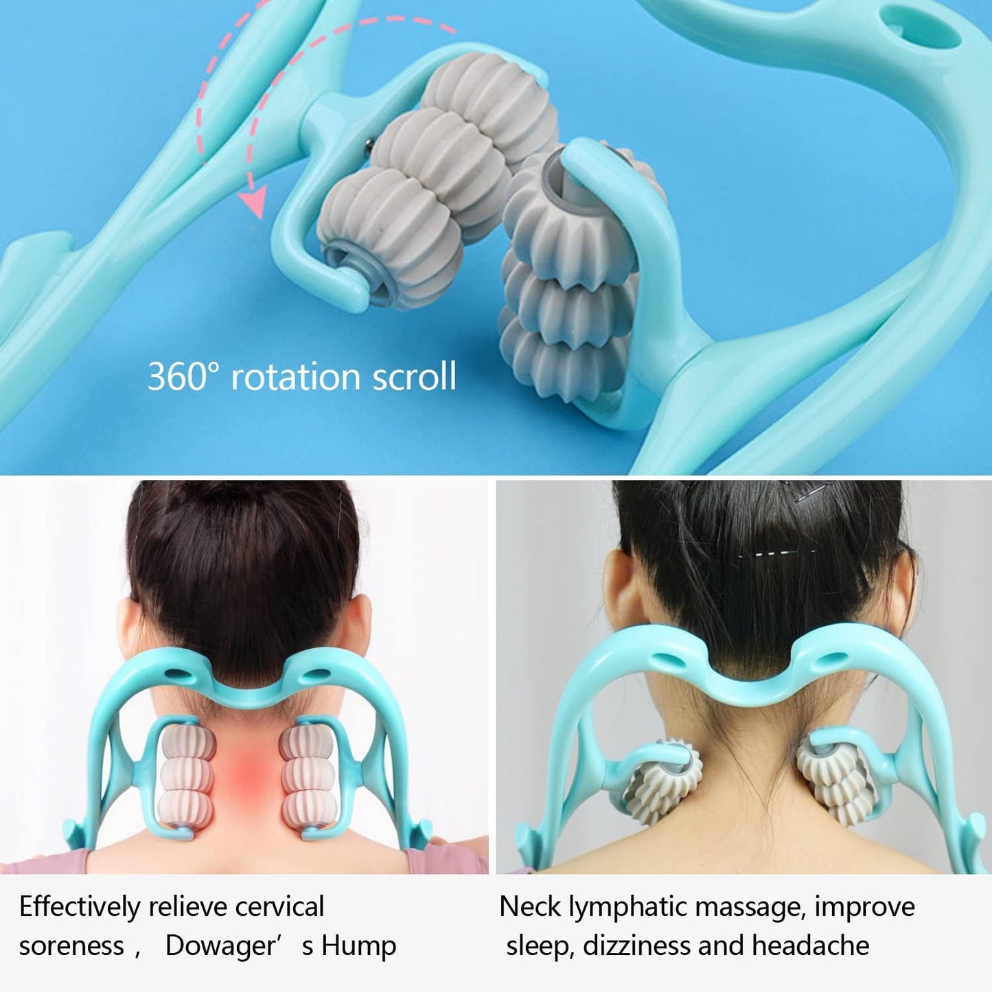 HaSeftni Trigger Point Roller Massager Tool with 6 Balls for Pain Relief deep Tissue Handheld Suitable for Legs Waist Neck and Shoulder Massage Relaxer (Blue)