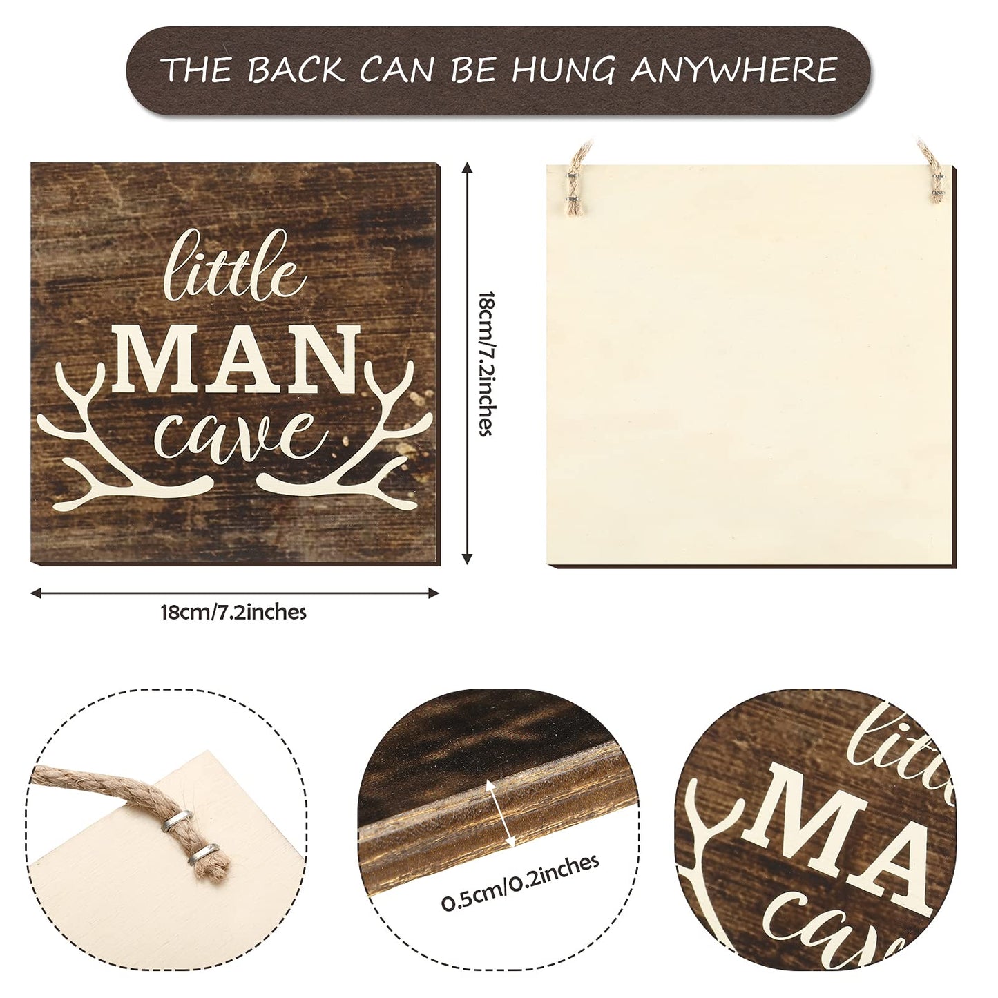 Little Man Cave Wood Sign Decor Home Vintage Little Man Cave Antlers Wood Pallet 7 x 7 Inch Rustic Brown Wall Hanging Sign Farmhouse Wall Decor for Baby Home Bedroom Living Room