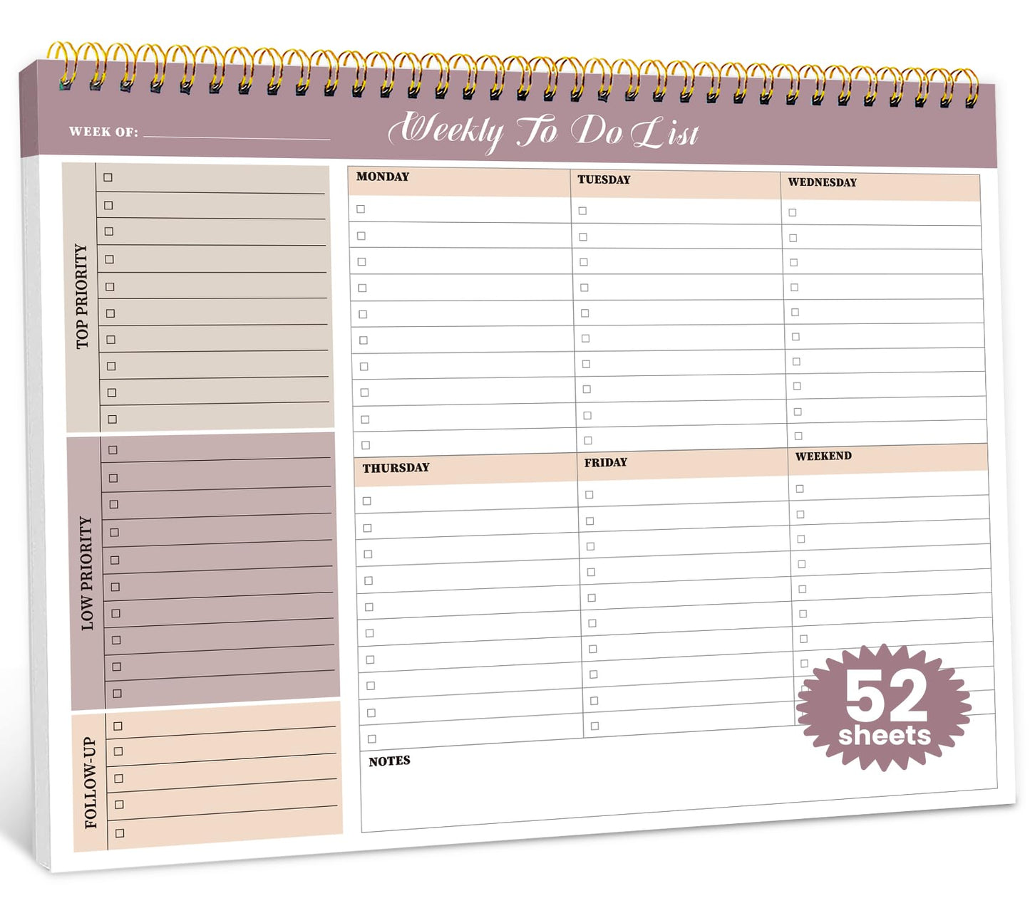 Weekly To Do List Notepad with 52 Undated Sheets(8.5"×11")- Undated Weekly Planner Notepad for Office Desk Accessories and Supplies - Midnight Lilac