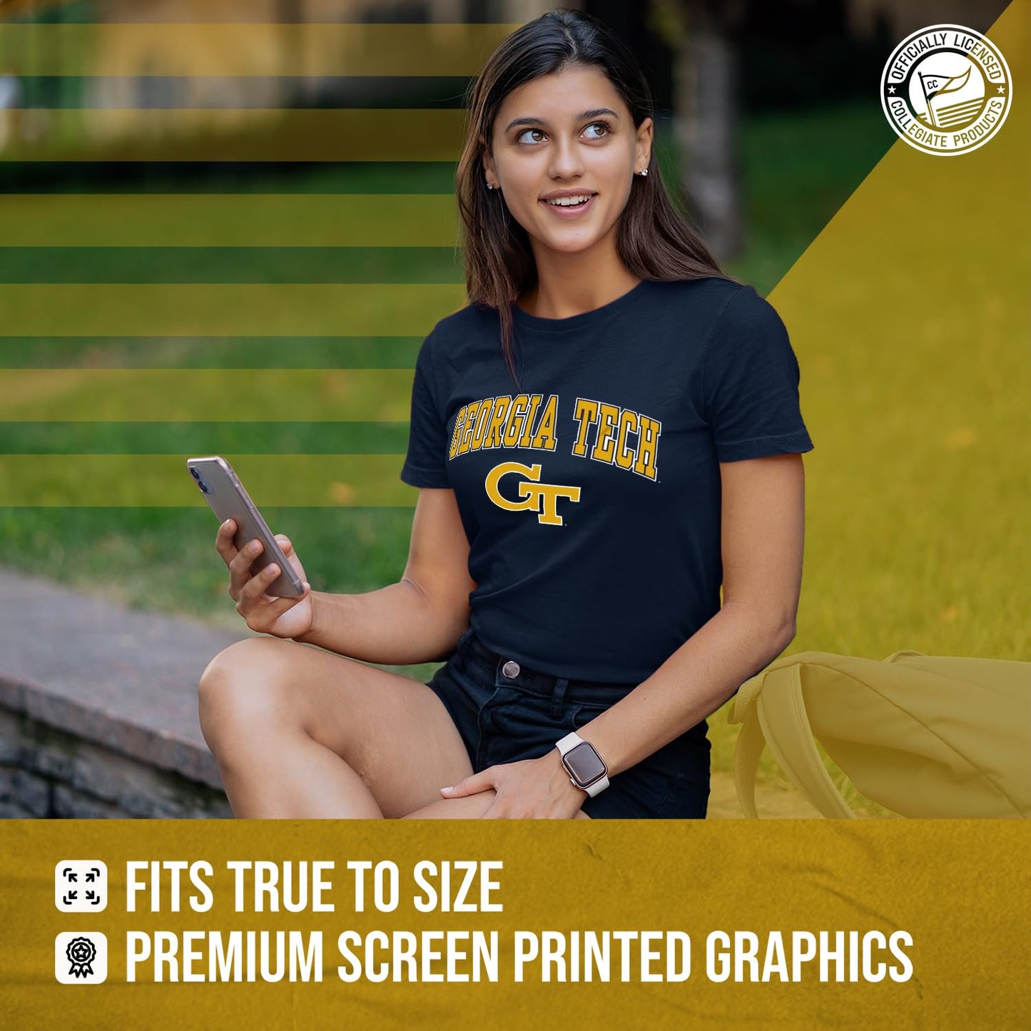 Campus Colors NCAA Adult Gameday Cotton T-Shirt - Premium Quality - Semi-Fitted Style - Officially Licensed Product (Georgia Tech Yellowjackets - Navy, Small)