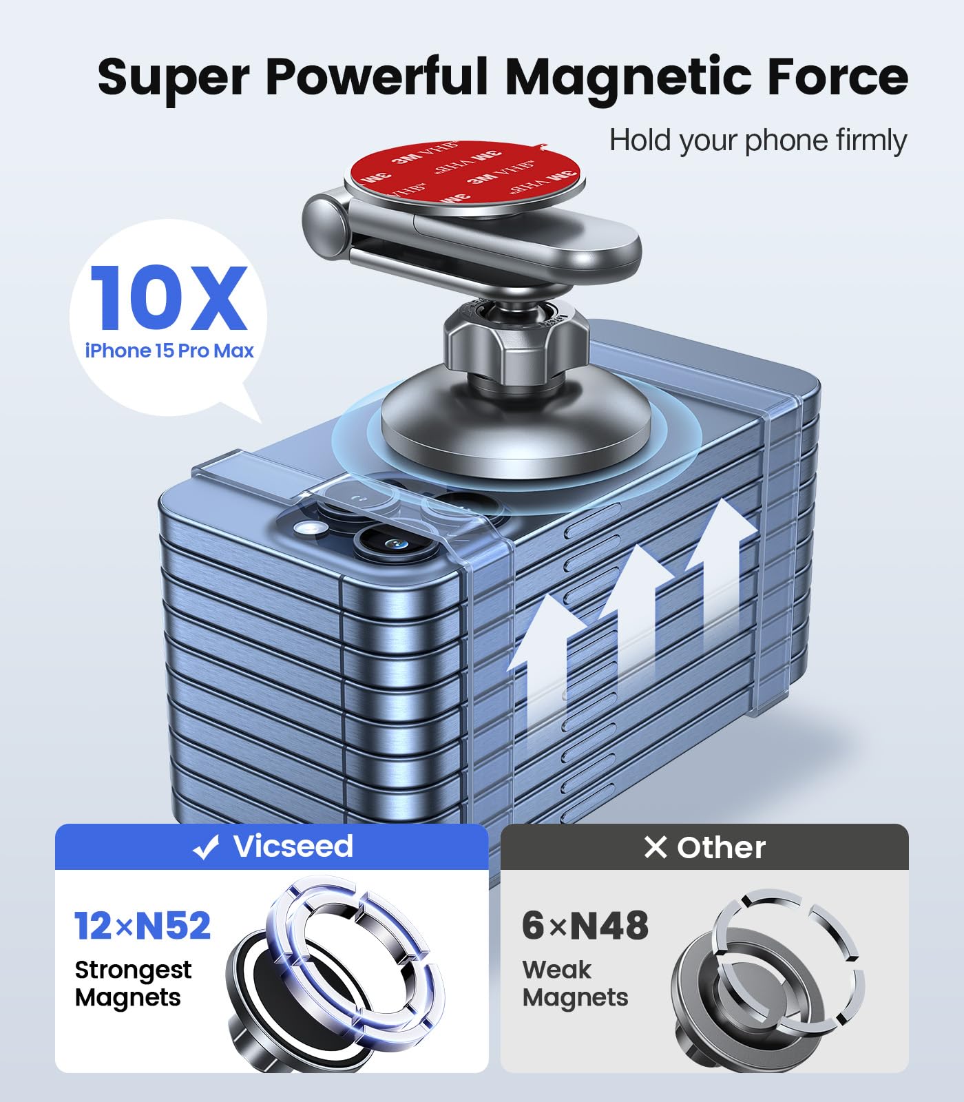 VICSEED Tesla Phone Mount【Strongest Magnet Power】MagSafe Car Mount for Tesla Model 3 Model Y, Foldable Hidden Phone Holder Fit for All Phone, Tesla Model 3 Accessories