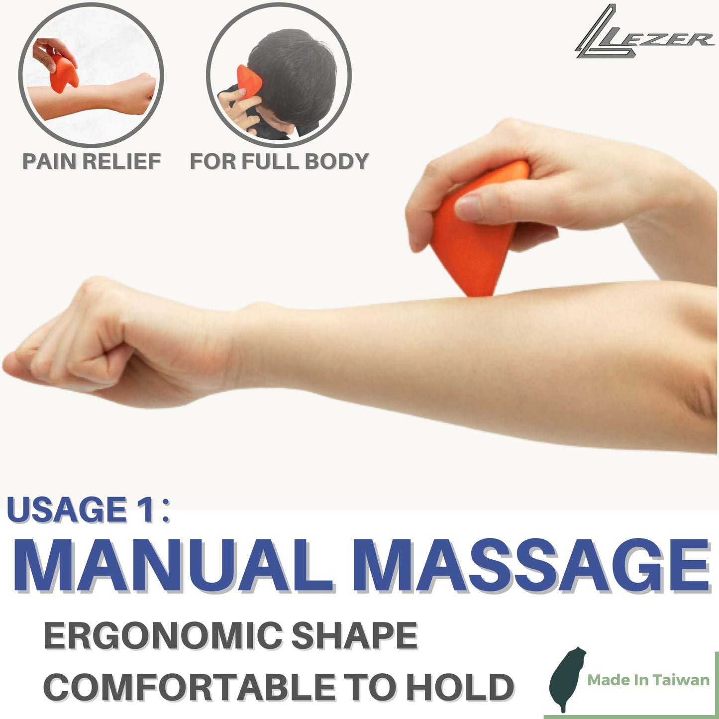 LEZER Trigger Massage Point, Manual Massage Ball, Hip Hook, Muscle Knot Release Tool, Deep Tissue Relief, Hip Flexor Iliacus Back Psoas Hand Foot Myofascial, Physical Therapy, 2.9 inx2.1 in(Orange)