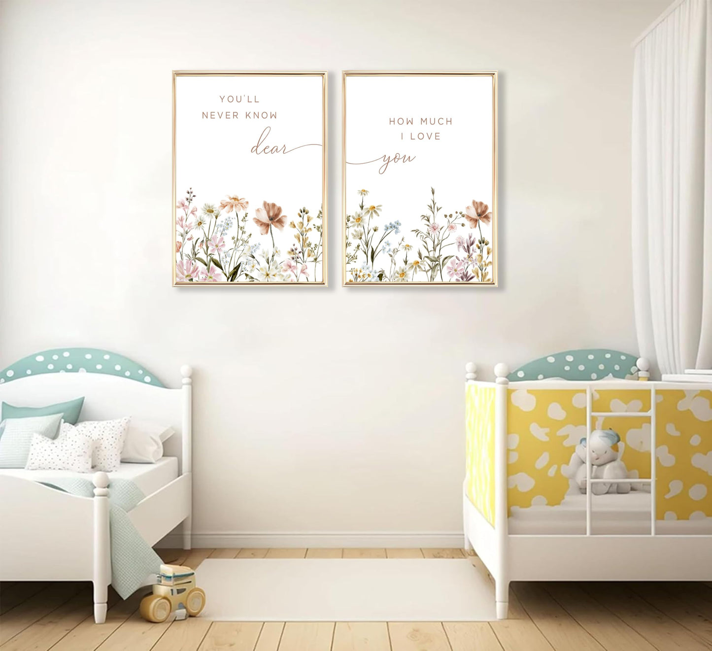 libitea 2 Pcs Wildflower Nursery Wall Art Flower Botanical Sentence Poster Painting Picture Wall Decor Boho Girl Nurseries PrintArtwork for Nursery Baby Room Living Room Bedroom Home Decoration