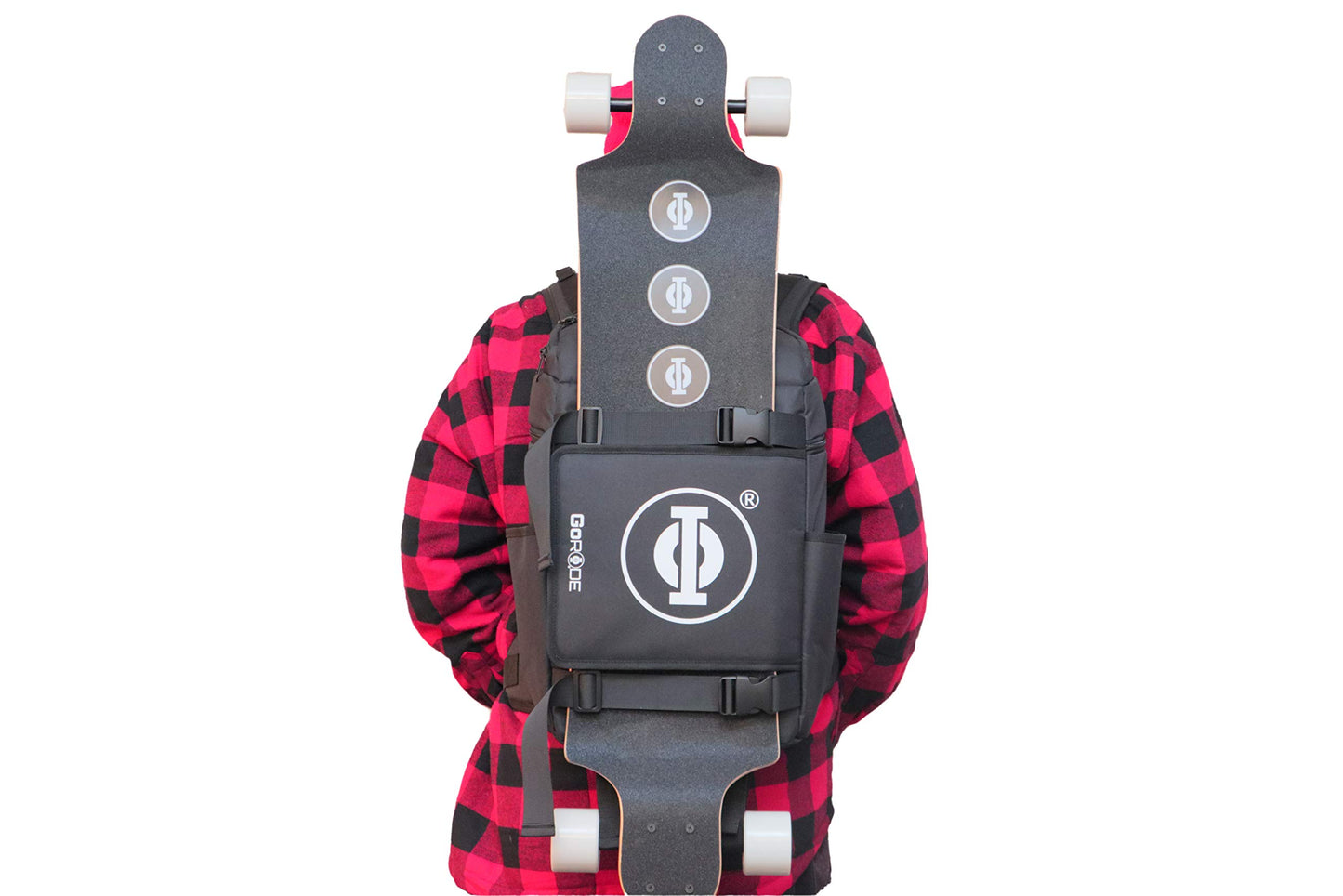GoRide Electric Skateboard or Regular Skateboard Longboard Backpack Bag Carrier for Any Size Board with Laptop Case for Commuting, Work, or College Tech (Black)