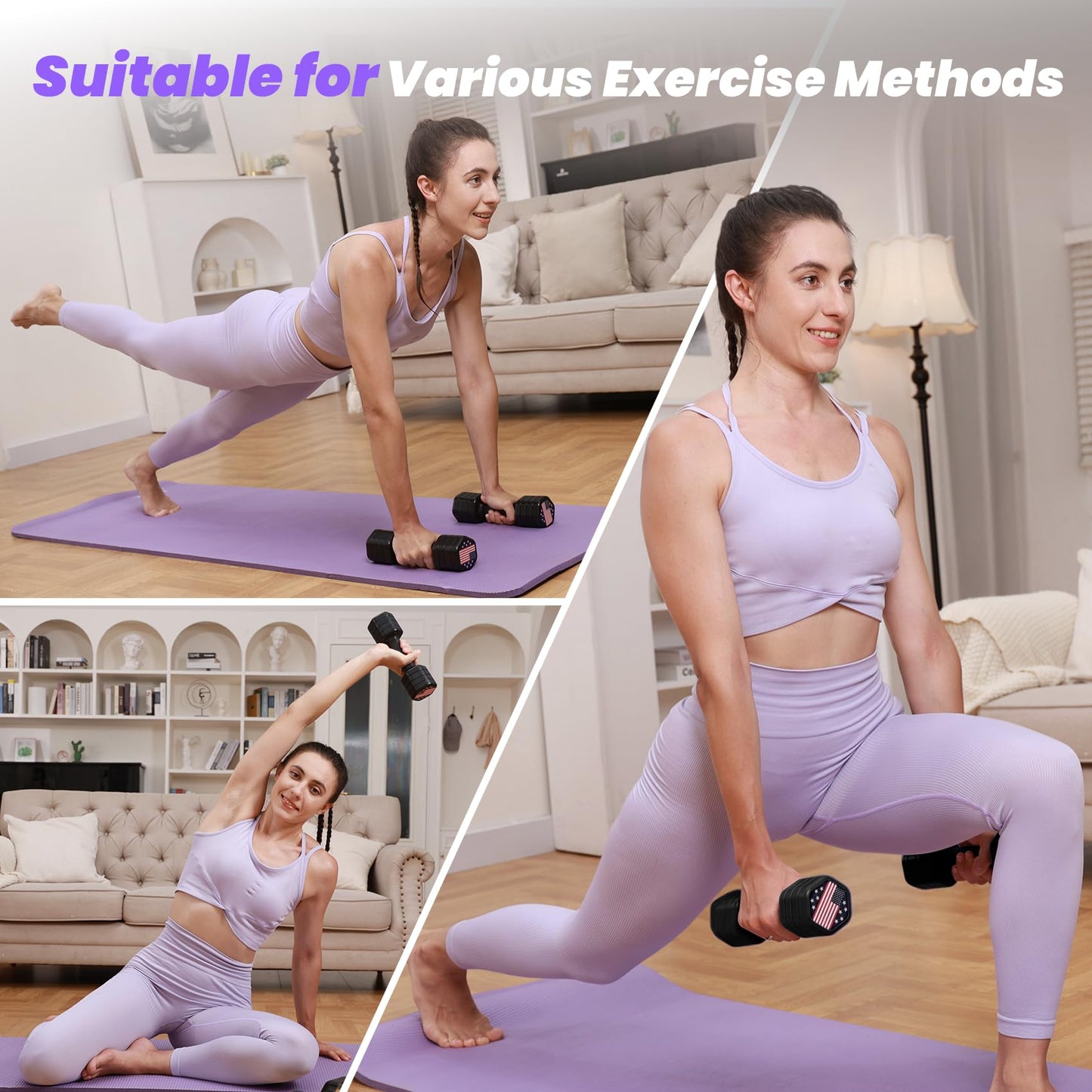 Zempox Adjustable Dumbbell Set of 2, 4 in 1 Hand Weights for Women at Home, 5 lb Weights Dumbbells set of 2, Each 2lb 3lb 4lb 5lb with TPU Soft Rubber Handle for Home Gym Exercise Training, Black