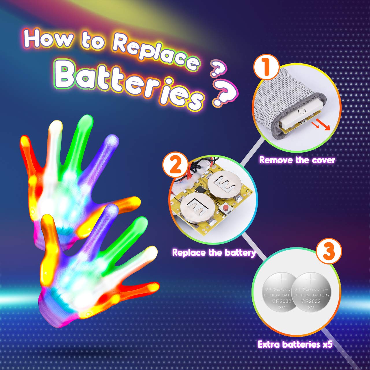 Cool Toys LED Gloves,Kids Toys for Ages 3-4 5-7 Year Old with 6 Flash Mode,Great Party Favors for Kids Birthday Christmas Halloween Valentines,Fun Toys Gift for 3 4 5 6 7 Year Old Girls Boys(1 Pair)
