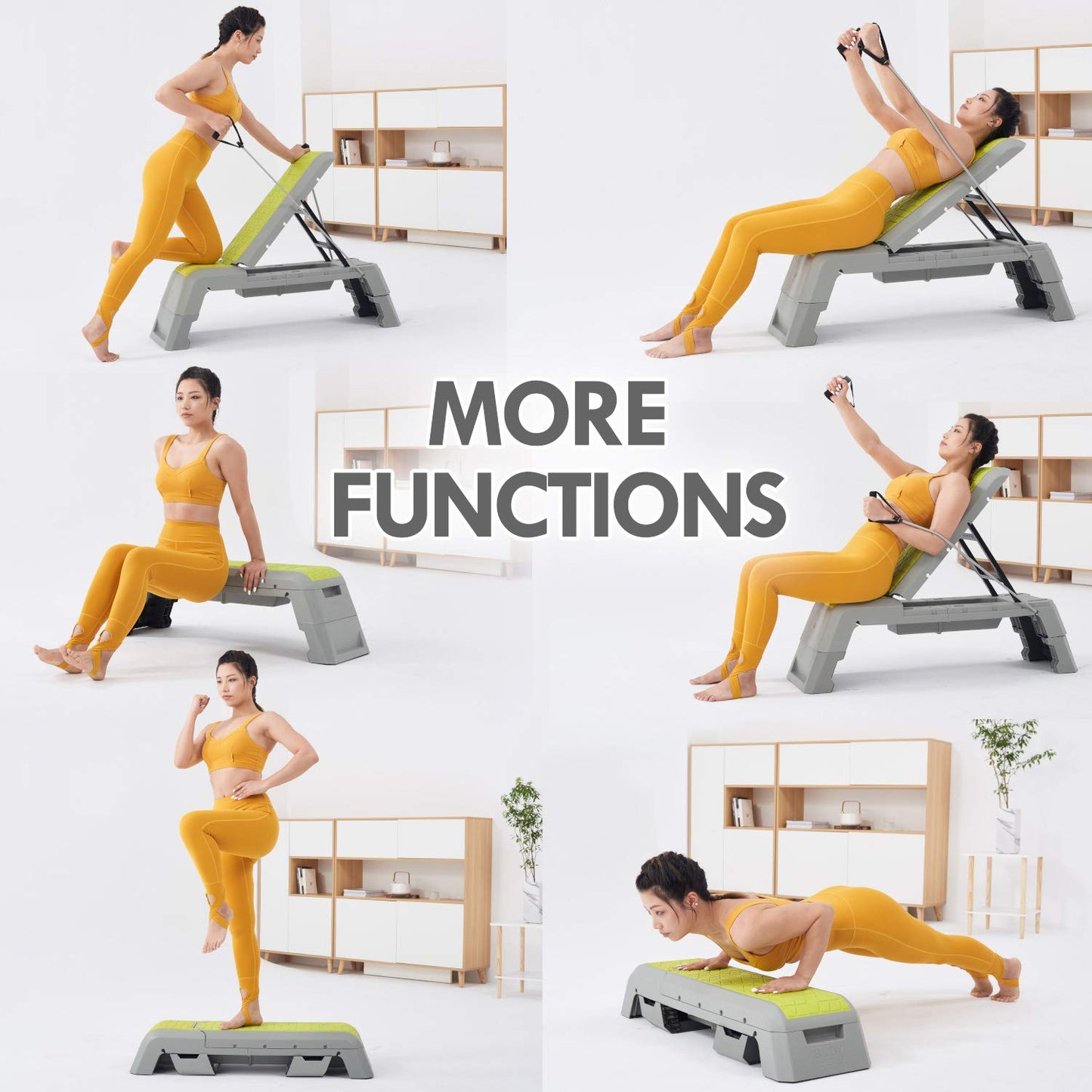 leikefitness Multifunctional Aerobic Deck with Cord Workout Platform Adjustable Dumbbell Bench Weight Bench Professional Fitness Equipment for Home Gym GM5820(Green)