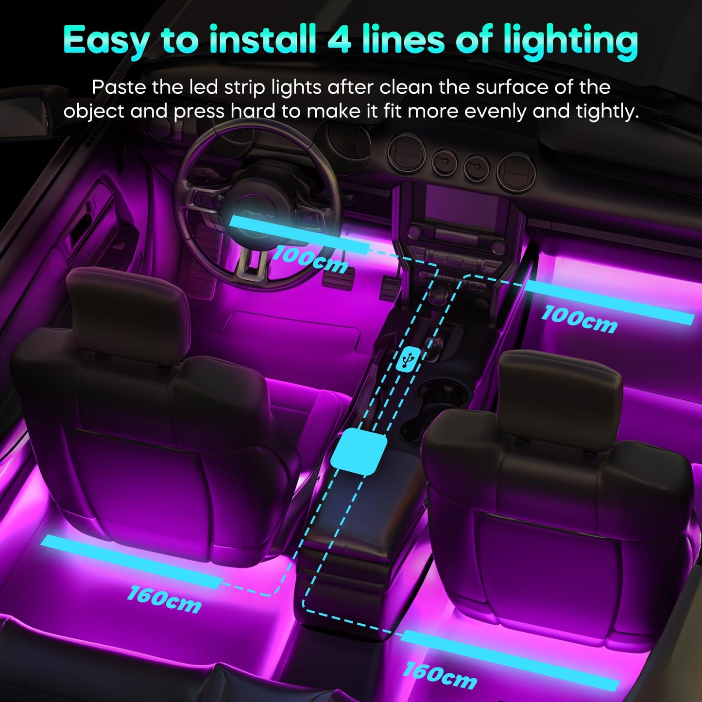Winzwon Mothers Day Gifts for Mom, Interior Led Lights for Car Accessories for Women Men, Birthday Gifts for Men Him, APP Control with USB Port Music Sync Color Change Lights for Jeep Truck Decor, 12V