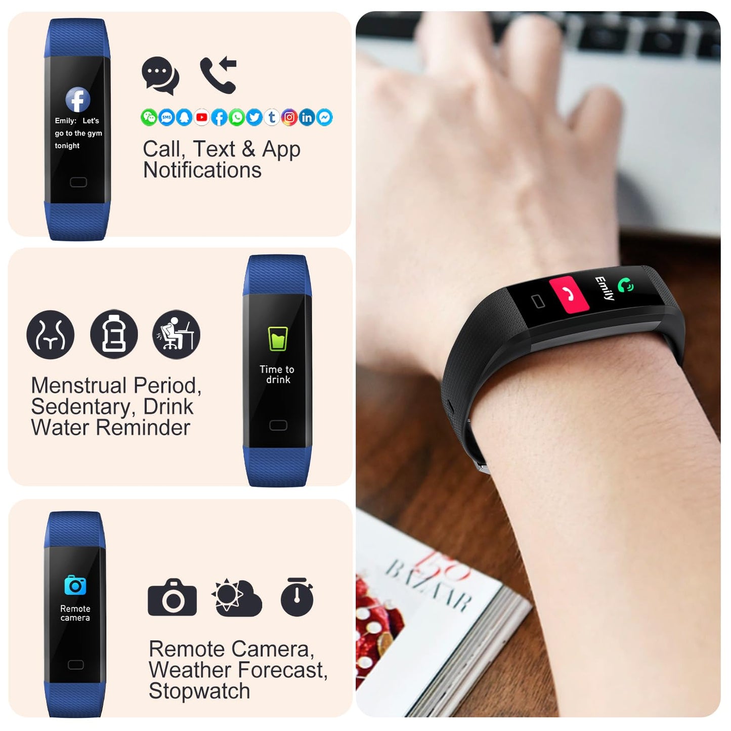 ENGERWALL Fitness Tracker with Step/Distance/Calories Counter, Activity Tracker with Heart Rate Monitor, Slim Style Watch IP68 Waterproof, Sleep Monitor Tracker, Pedometer Watch for Women Men