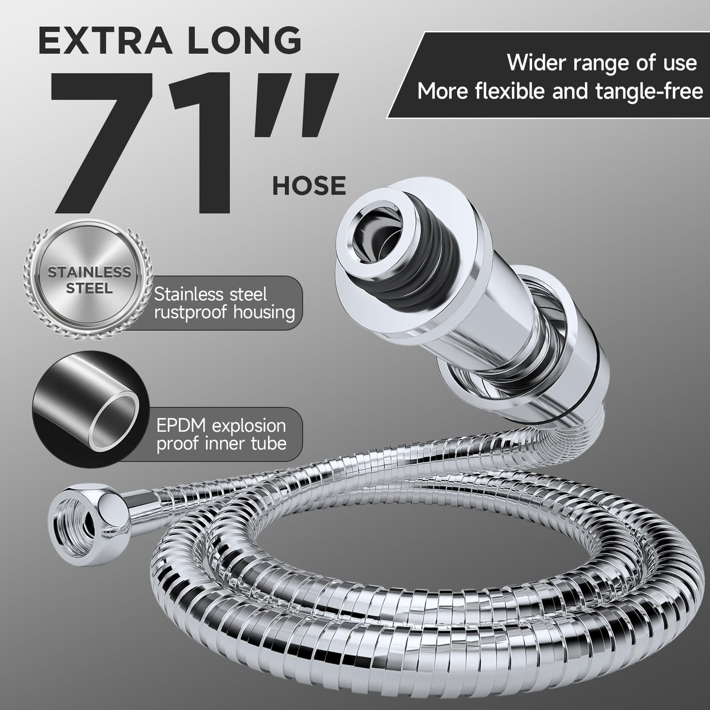 Veken Wide Rain Shower Head with 6 Modes Handheld Water Spray,High Pressure Showerhead Combo with Arm for Bathroom Accessories,Home Decor Adjustable Dual Shower with Anti-Clog Nozzles,Silver Chrome