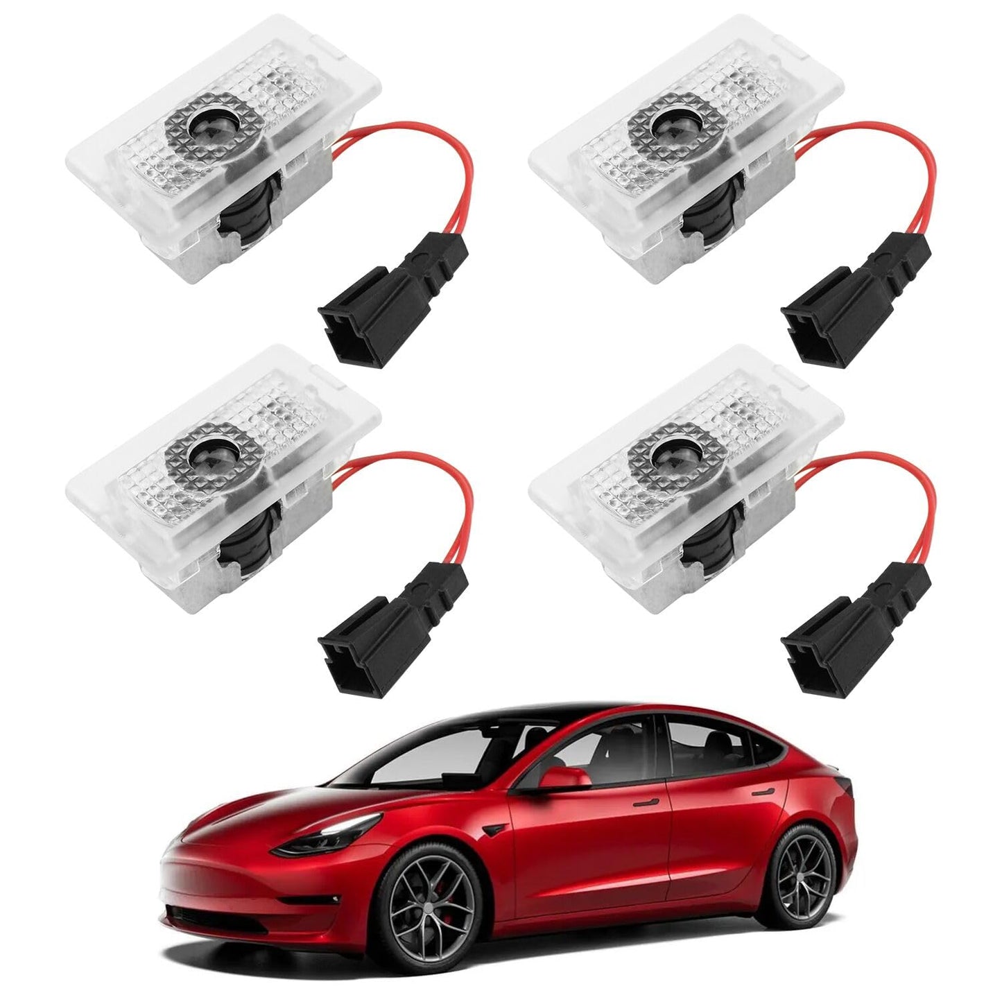 Farmogo for Tesla Car Door LED Logo Projector Puddle Lights Ultra-Bright Welcome Light 3D Laser Ghost Shadow Light Compatible with Tesla Model 3 Y X S Accessories(4 Pack)