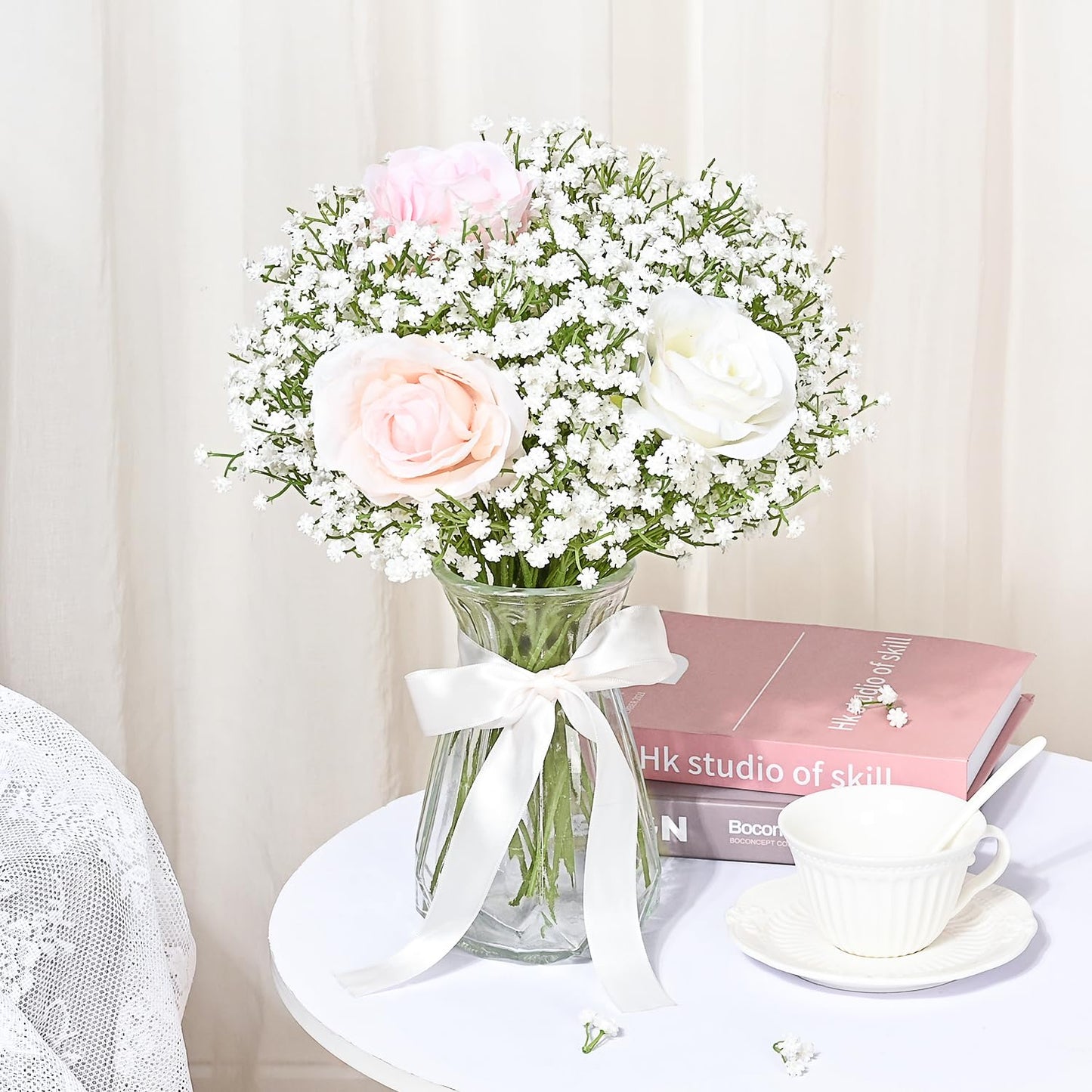MARTINE MALL Babys Breath Artificial Flowers, 10 PCS White Baby Breath Flowers Artificial Bulk, Fake Babys Breath Gypsophila Real Touch Faux Babys Breath for Wedding Floral Arrangement Home Decor