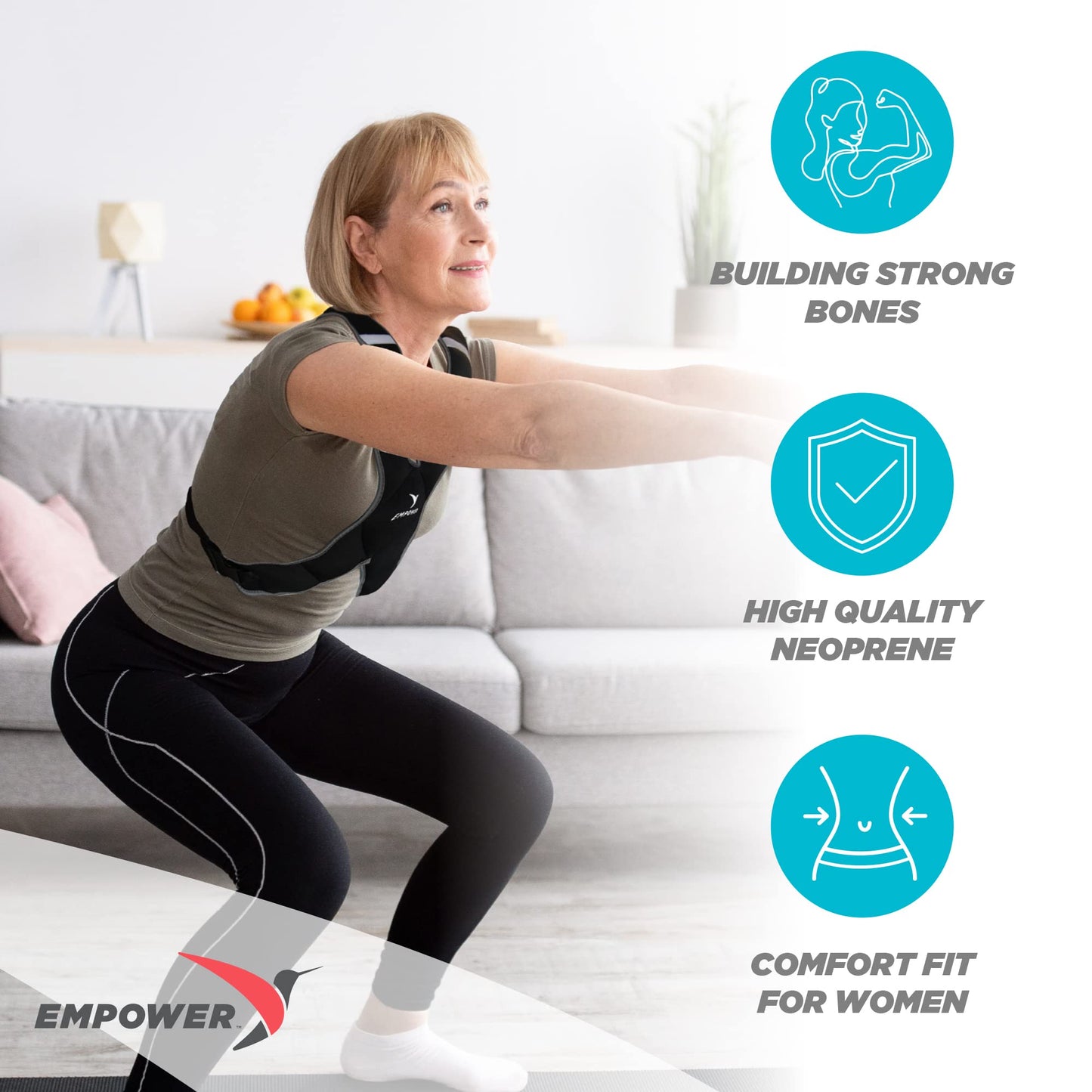 Empower Weighted Vest for Women - Workout Vest - Fixed 8lbs or Adjustable 10-12-14-16lbs - Adds Resistance to Fitness Routine - Increases Intensity To Burn More Calories