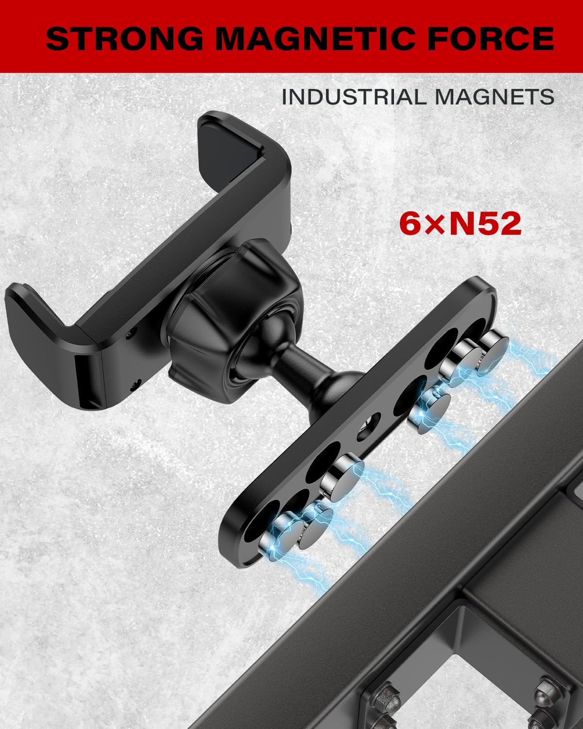 APPS2Car Gym Magnetic Phone Holder, 360 Adjustable, Compatible with 4.7-6.5" Smartphones, Alloy Base and Joint, Black