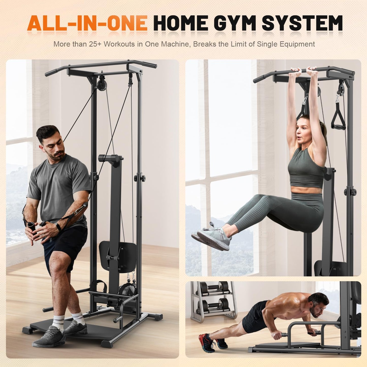Decorcn Compact Home Gym, Foldable Rowing Machines for Home Gym, Full Body Strength Training with Pull Up Station, Power Rack, LAT Pulldown Machine, Cable Machine for Home Workout