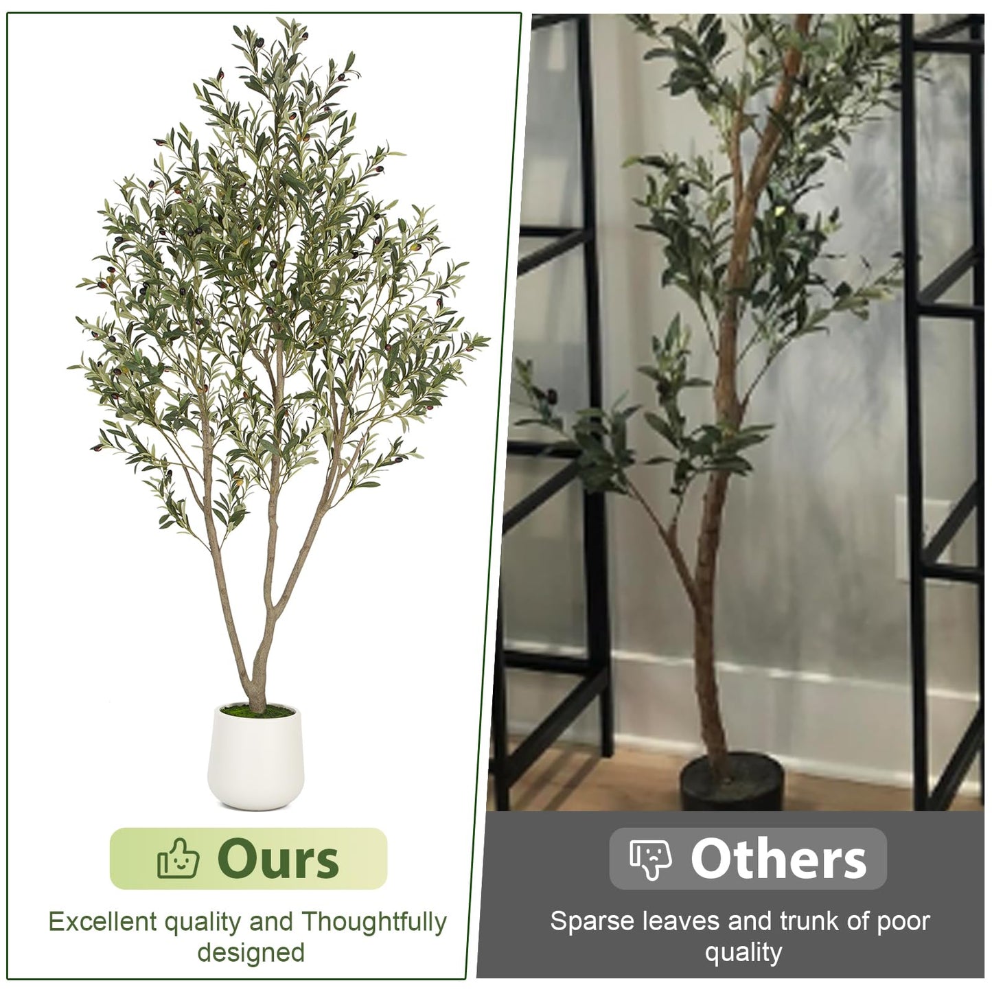 VIVATREES Olive Trees Artificial Indoor, 5FT Tall Faux Olive Tree with White Tall Planter, Artificial Plants with Natural Wood Trunk and Lifelike Fruits for Home Office Decor