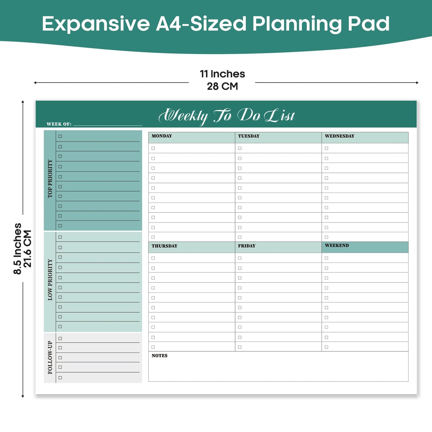 Weekly To Do List Notepad with 52 Tear Off Sheets(8.5"×11")- Undated Weekly Desk Planner for Women & Man,Work and Home-Greenery Sway