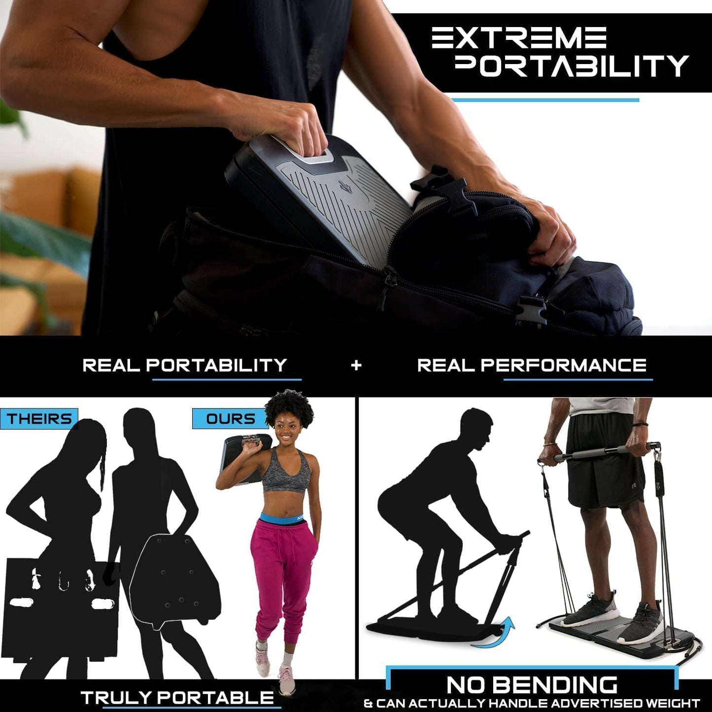 EVO Gym - Portable Home Gym Strength Training Equipment, at Home Gym | All in One Gym - 8 Resistance Bands, Base Holds Gym Bar & Handles for Travel | Portable Gym & Home Exercise Equipment | 220LBS