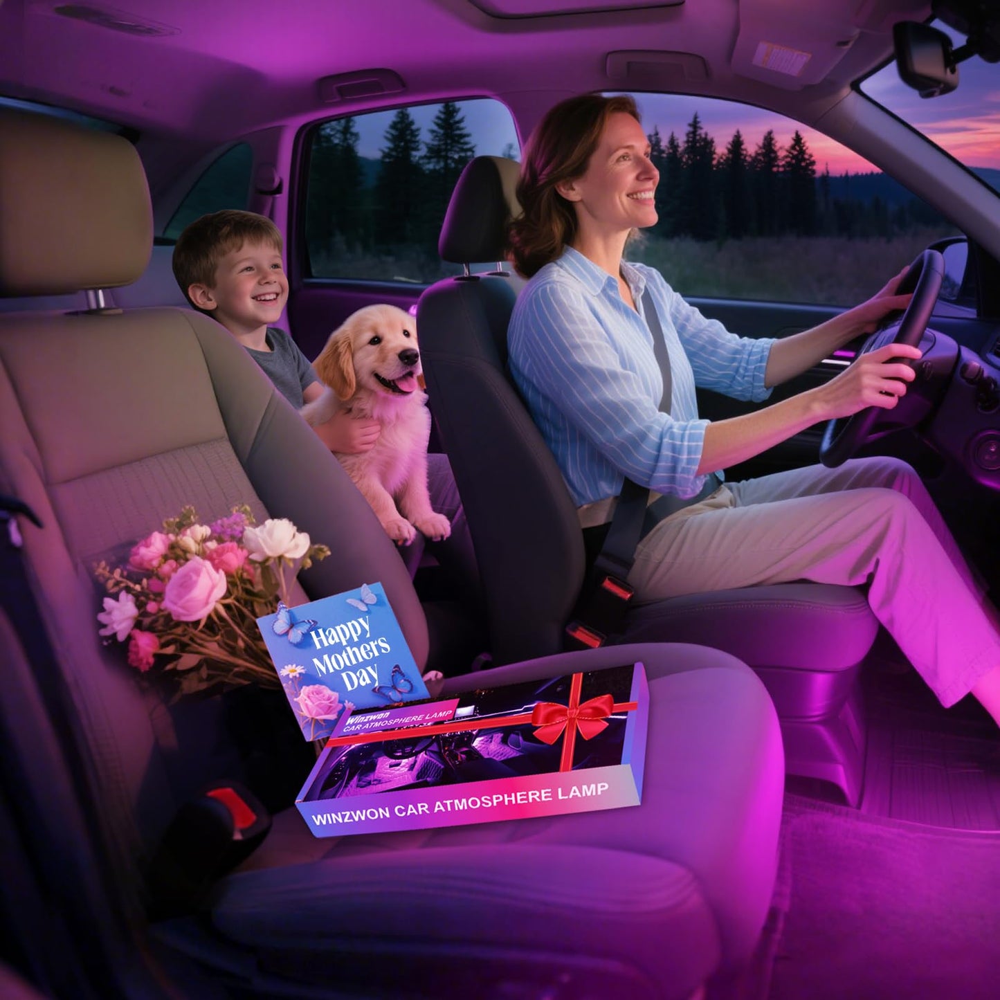 Winzwon Mothers Day Gifts for Mom, Interior Led Lights for Car Accessories for Women Men, Birthday Gifts for Men Him, APP Control with USB Port Music Sync Color Change Lights for Jeep Truck Decor, 12V