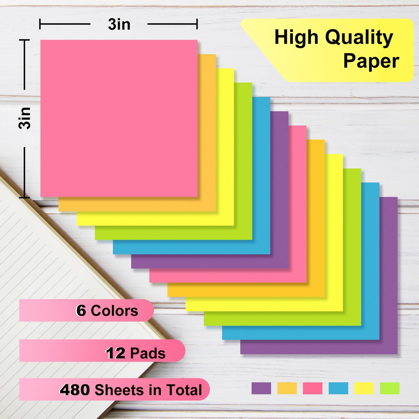 OHOME Sticky Notes - 12 Pads, 3”x3” - Colorful Self-Stick Post Notes Bulk - Office Desk Accessories | Teacher Classroom Must Haves,Aesthetic School Supplies for Home,Easter Basket Essentials