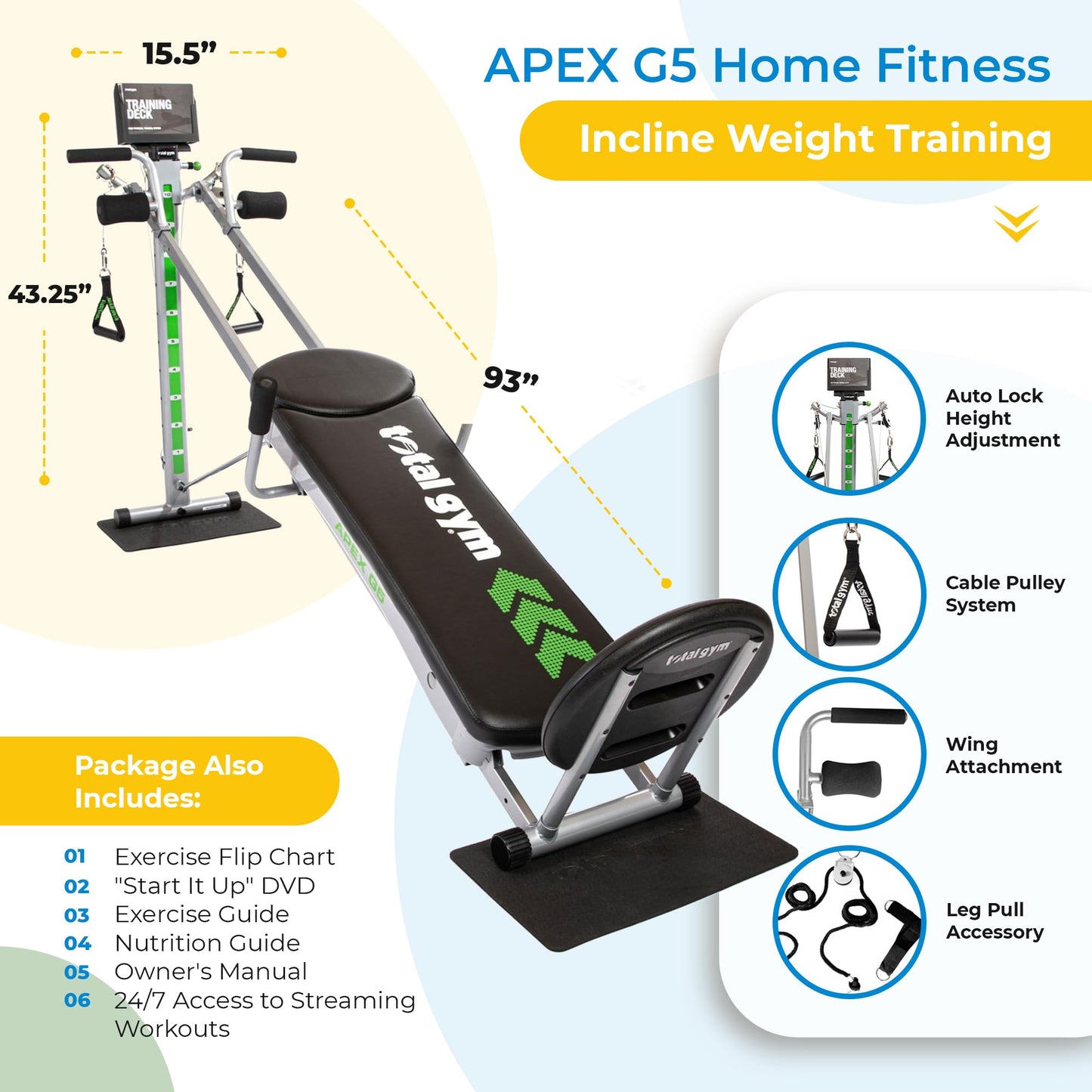 Total Gym APEX G5 Indoor Home Fitness Incline Weight Trainer with 10 Resistance Levels - Workout Machine Equipment for Abs, Legs, Shoulder, Arms and Back