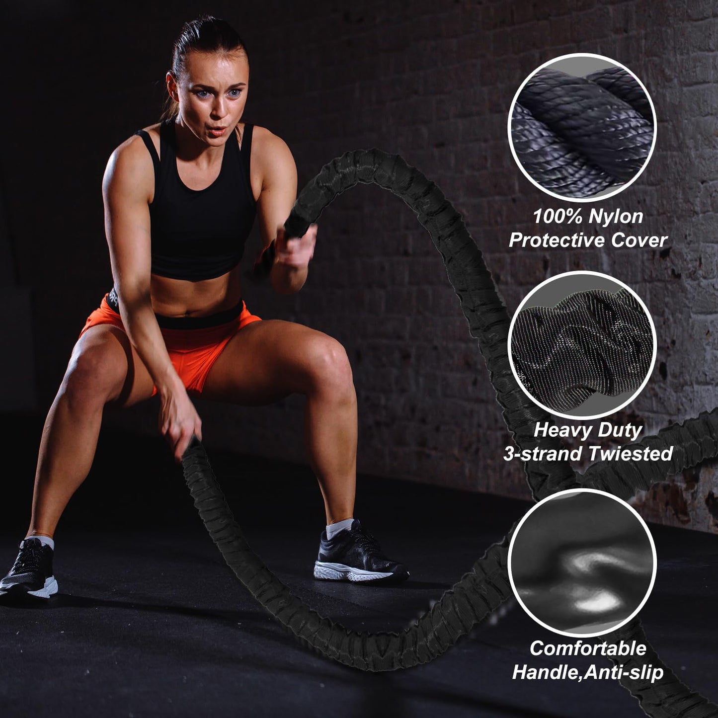 Battle Rope 30FT Battle Rope for Exercise Workout Rope Exercise Rope Battle Ropes for Home Gym Heavy Ropes for Exercise Training Ropes for Working Out Weighted Workout Rope (1.5 Inch 30 FT)