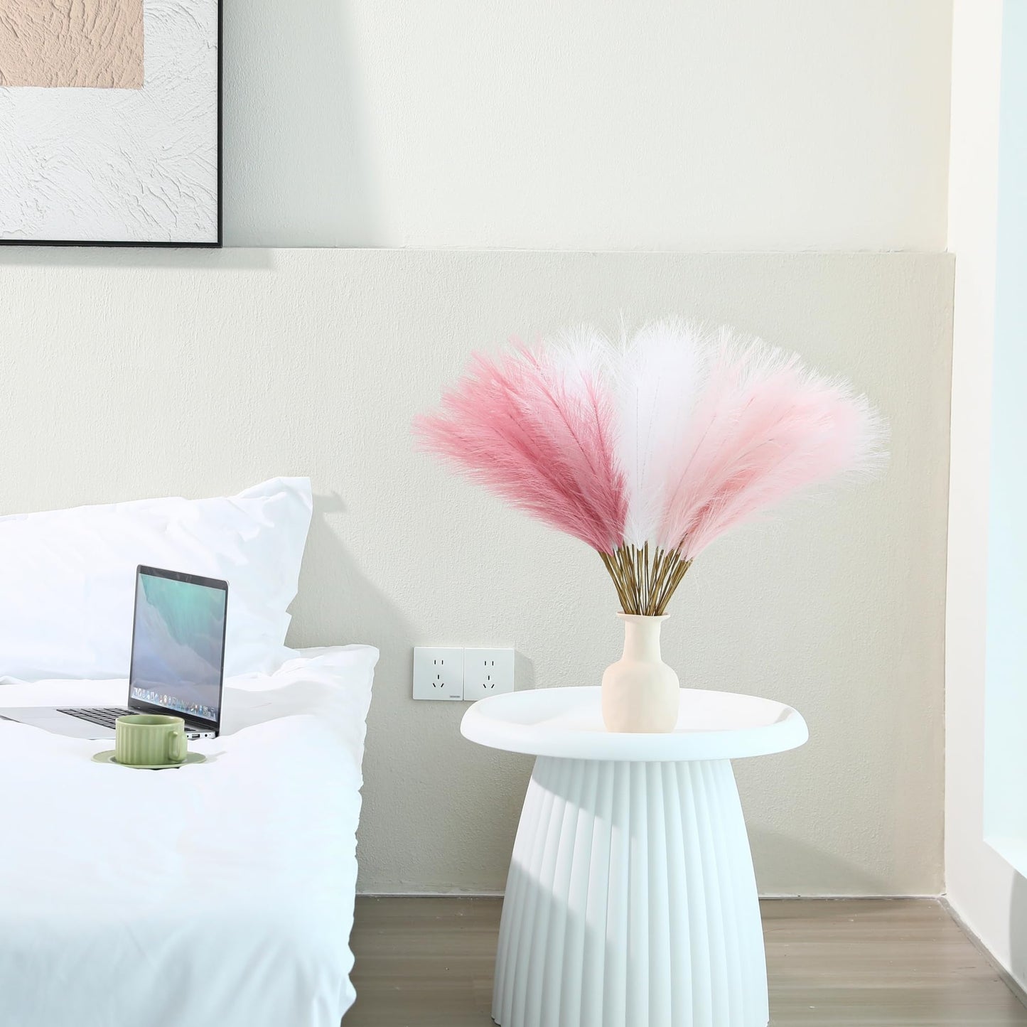Wertuirk 60pcs Faux Pampas Grass - 24 Inch Pink Pampas Grass Home Decor, Artificial Colored Pompas Grass for Room Decor, Wedding Centerpieces and Baby Shower Decorations (Blush & White & Pink)