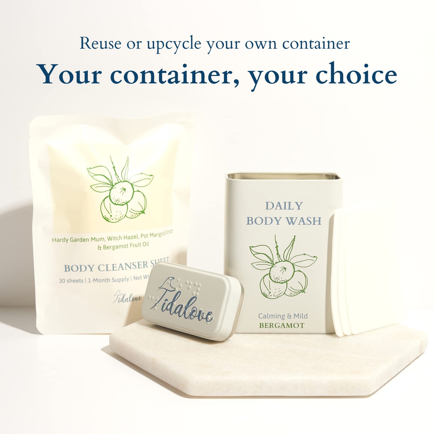Tidalove Body Wash Sheets 1 Month Refill, Zero Waste, Vegan, Paraben-Free, SLS-Free, Cruelty-Free, Artificial Fragrance-Free in Paper Pack Pre-Portioned 30 Sheets (up to 60 washes)
