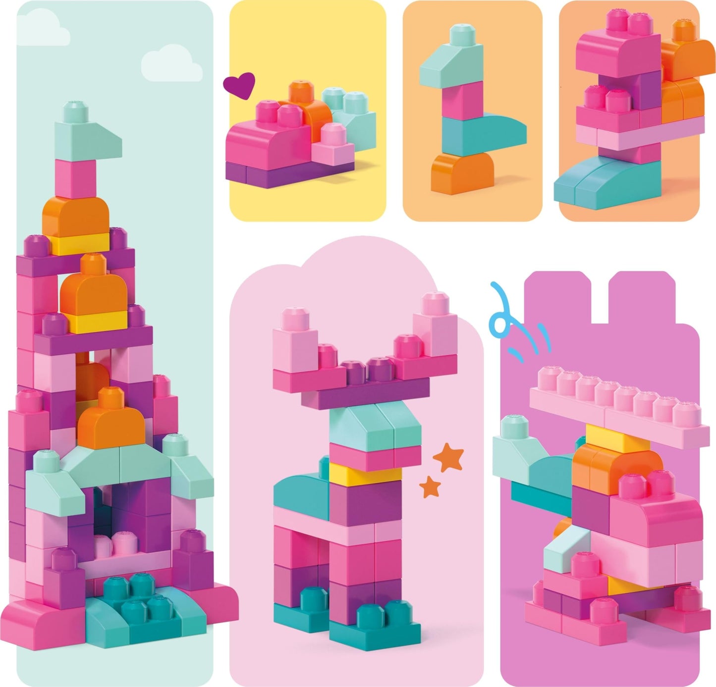 MEGA BLOKS First Builders Toddler Blocks Toys Set, Big Building Bag with 80 Pieces and Storage, Pink, Ages 1+ Years