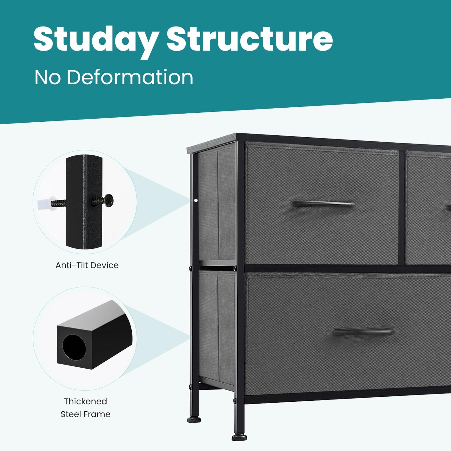 OLIXIS Dresser for Bedroom with 5 Drawers, Wide Chest of Drawers, Fabric Bedroom Dresser with Drawer Organizers, Storage Organizer Unit with Fabric Bins for Closet, Living Room, Hallway, Grey