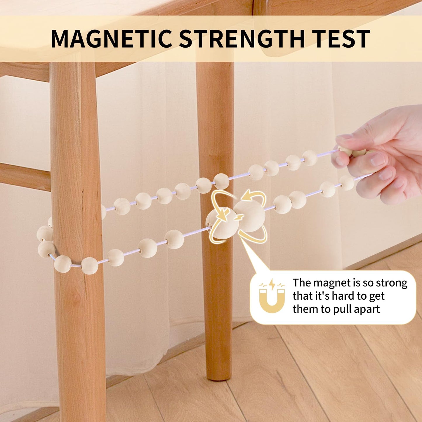 Magnetic Curtain Tiebacks, 2 Pack Curtain Holdbacks for Draperies, Wood Bead Curtain Tiebacks, Elegant Curtain Tie Backs for Bedroom Decor, Boho Room Decor, Nursery Decor, Farmhouse Decor