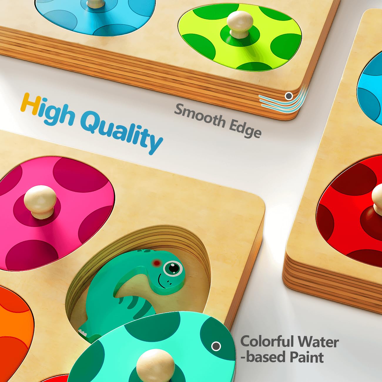 EDUJOY Wooden Puzzles for Toddlers 1-3, Montessori Toys for 1 2 Year Old Boy Girl Birthday Easter Gifts, Dinosaur Match Eggs Peg Puzzles, Preschool Learning Toys for Toddlers Age 1-2