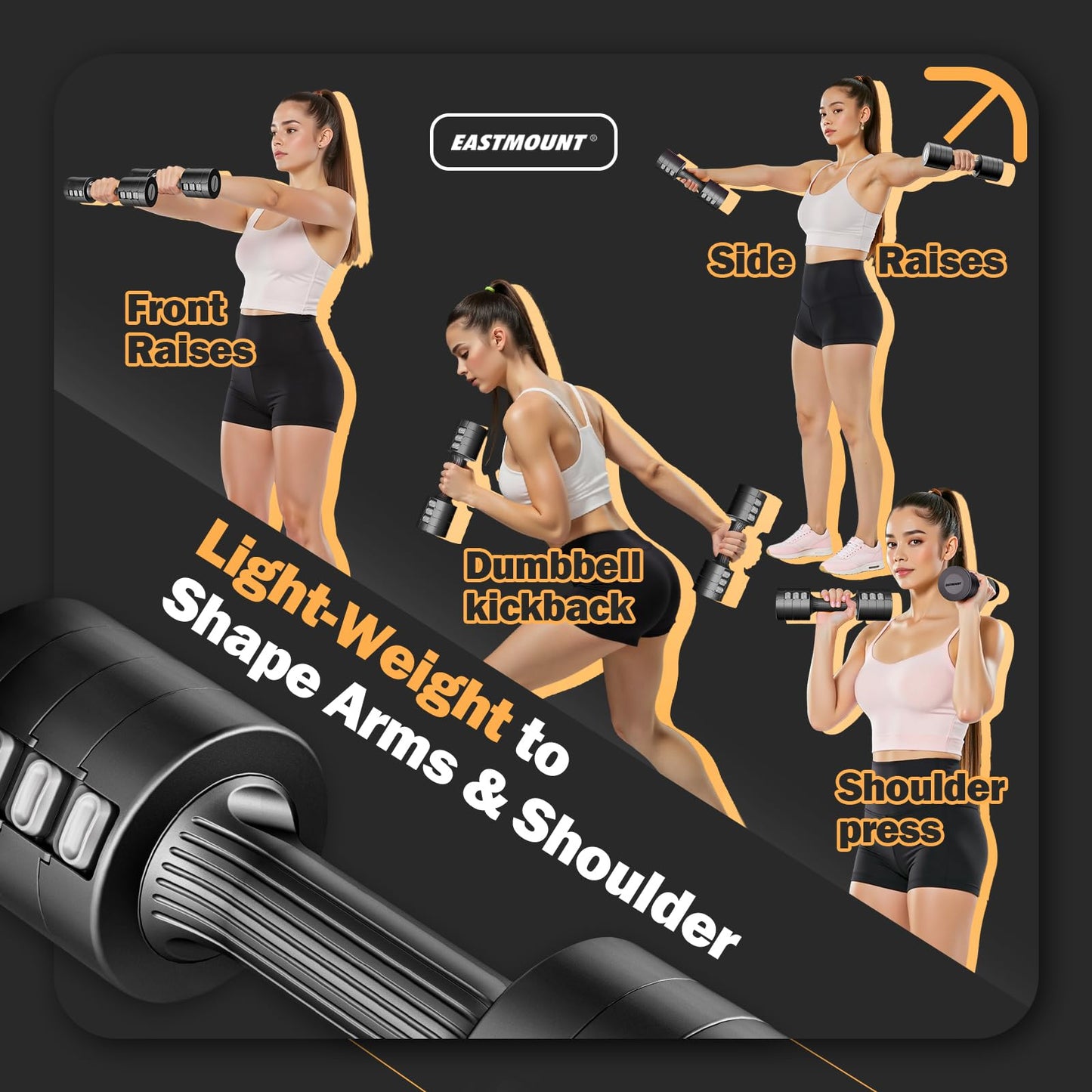 EAST MOUNT Adjustable Dumbbells 5 lb Dumbbells Set of 2 / Pair 10 lb Total Free Weights 6 in 1 Women Hand Weights for Home,Office,Gym Exercise Training 2lb 3lb 4lb 5lb Fast Adjust