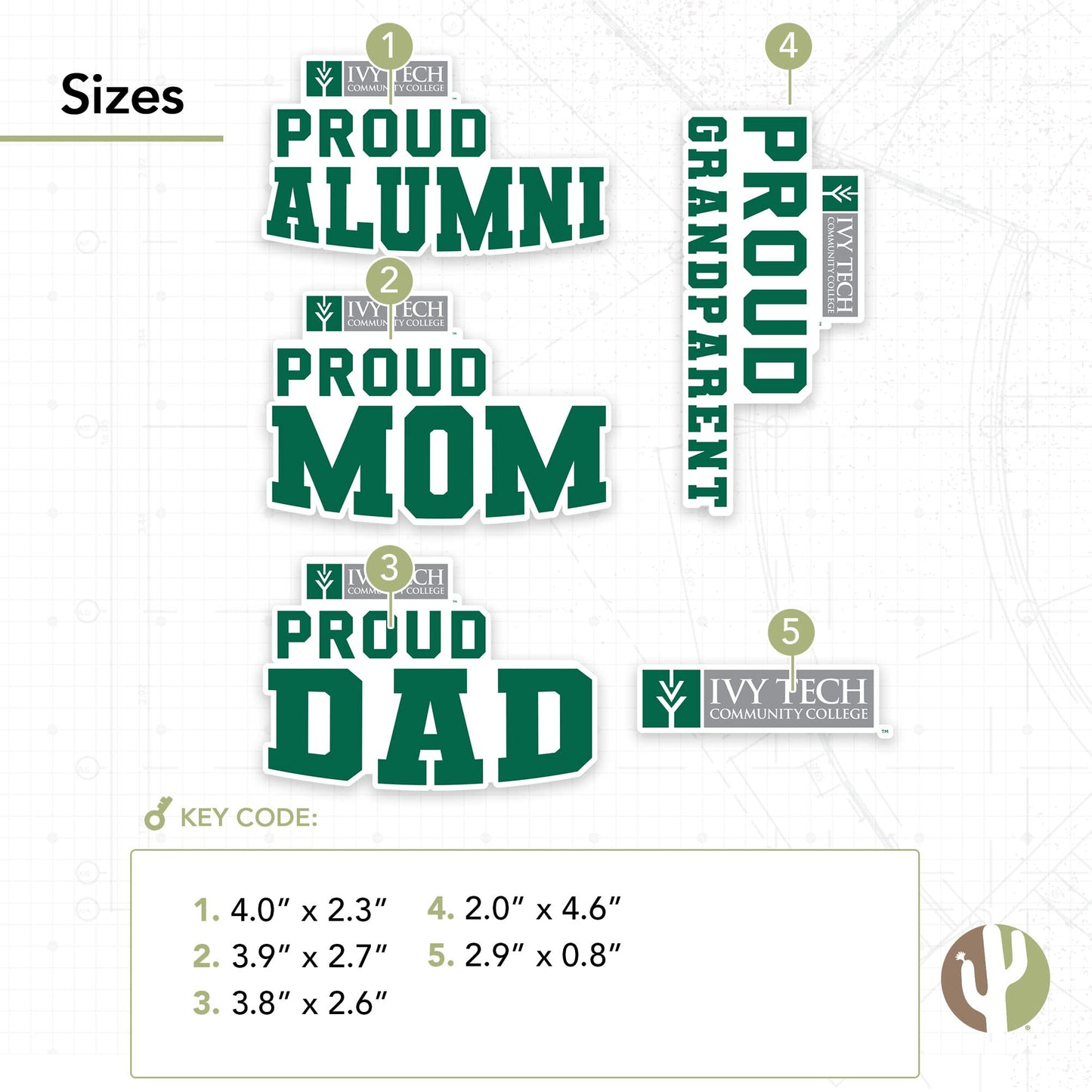 Desert Cactus Ivy Tech Community College of Indiana Sticker Eagles ITC Vinyl Decal Laptop Water Bottle Car Scrapbook Sheet (Family Full Sheet)