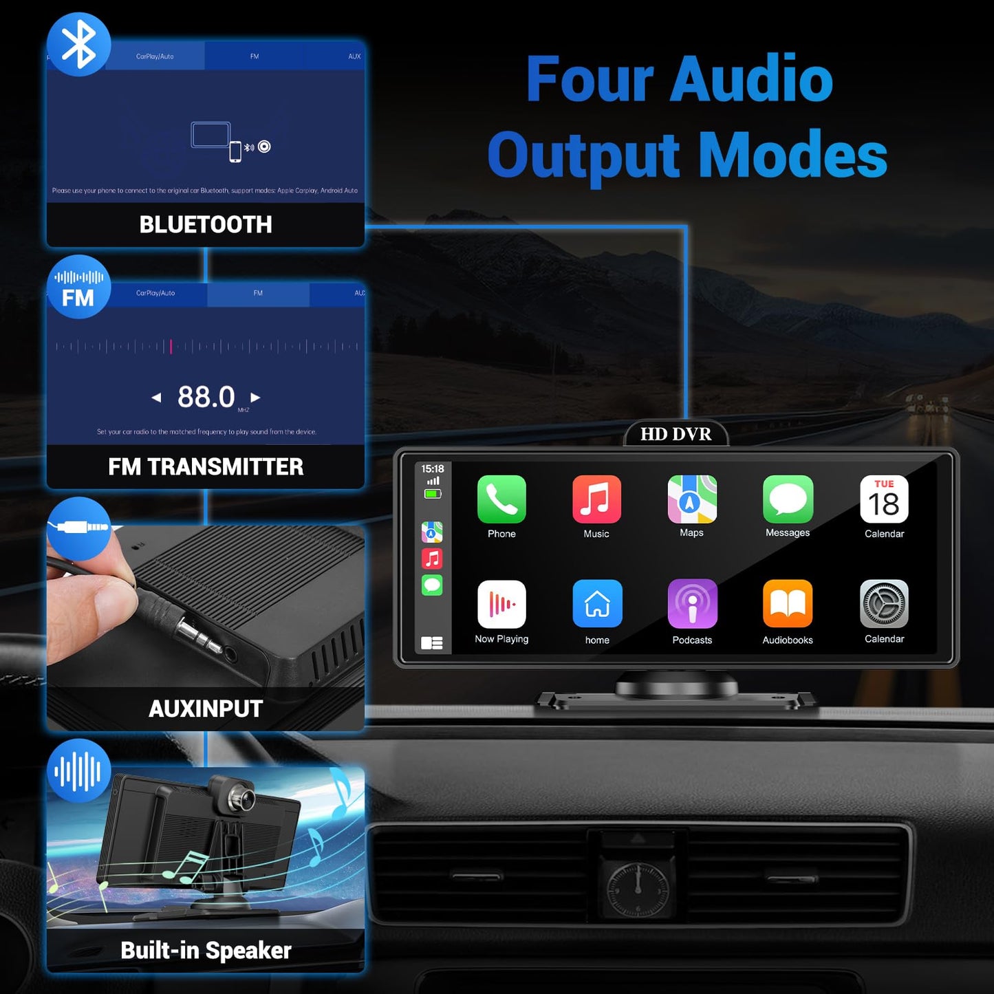 Wireless Apple Carplay Screen for Car 4K Dash Cam, 10.26" HD Touchscreen with Portable Apple Carplay & Android Auto Car Stereo, 1080p Backup Camera, GPS Navigation/Mirror Link/Voice Control/Bluetooth