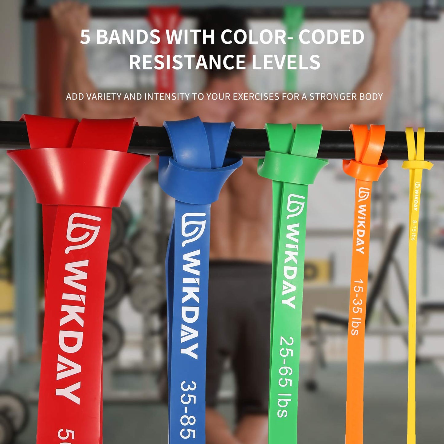 WIKDAY Resistance Bands, Pull Up Bands, Workout Bands for Exercise, Thick Heavy Resistance Band Set with Door Anchor, Elastic Bands for Body Stretching, Training at Home/Gym for Men & Women