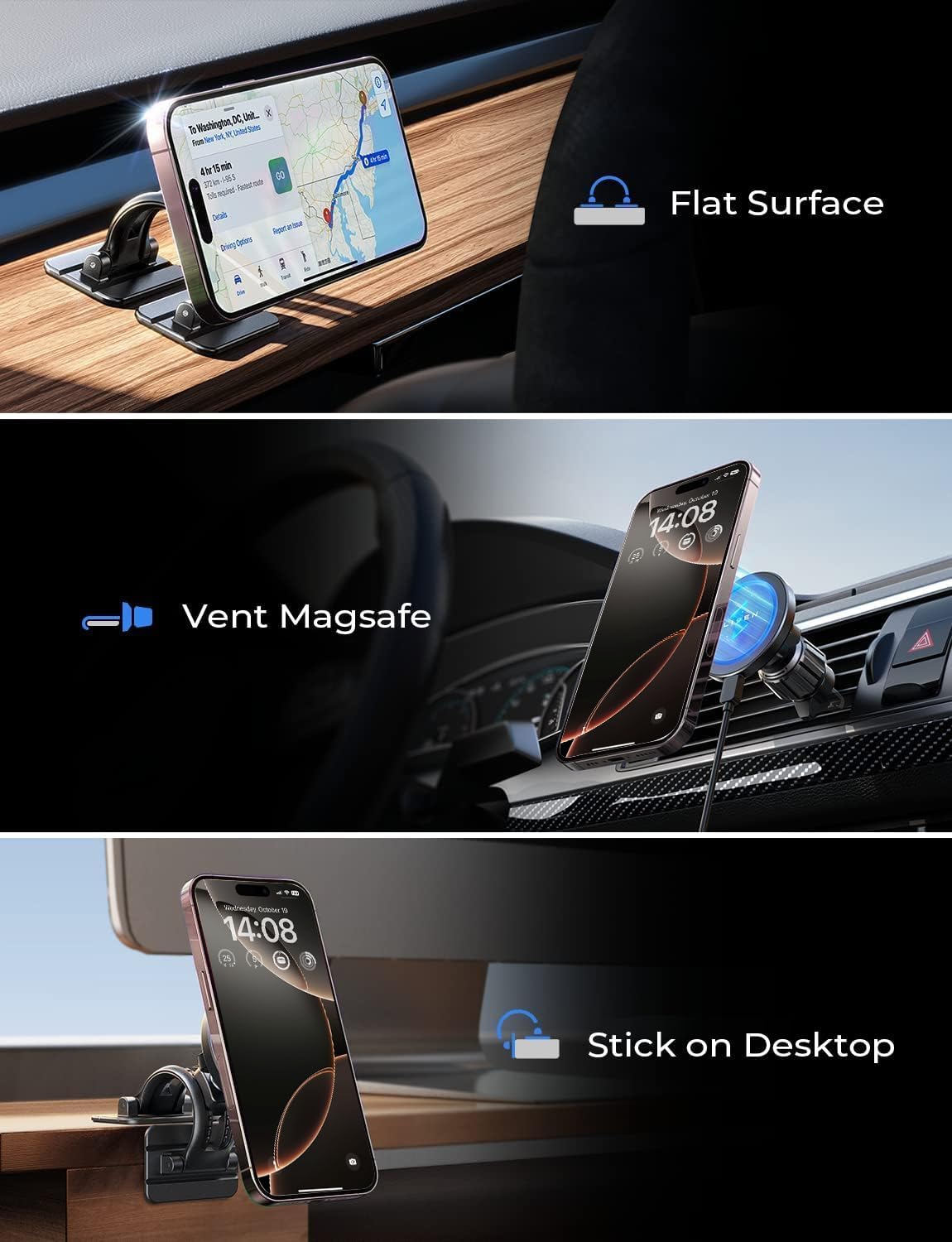 LISEN for 15W MagSafe Car Mount Charger,Magnetic Wireless Car Charger for iPhone 16 Pro Max Accessories,Magnetic Phone Holder for iPhone 16e 15 14 13 12,Samsung with MagSafe,Gifts for Men Women