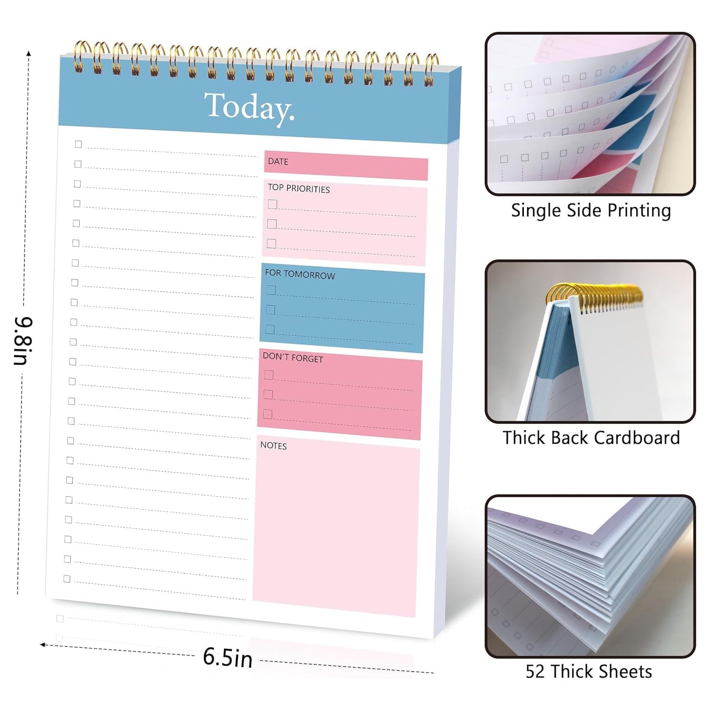 To Do List Notepad - Daily Planner Notepad Undated 52 Sheets Tear Off, 6.5" x 9.8" Checklist Productivity Organizer with Hourly Schedule for Tasks