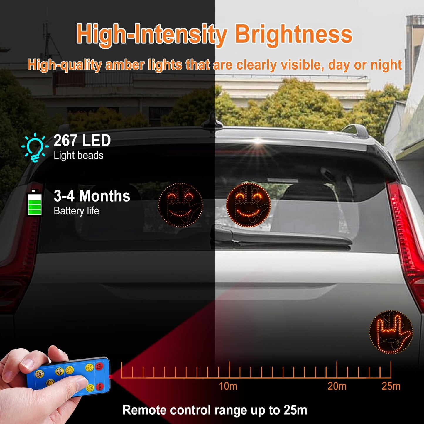 4 Emojis and 4 Gestures Middle Finger Car Light with Remote, Road Rage LED Sign for Car, Ideal Gifted Car Accessories, Fun Car Gadgets for Men and Women