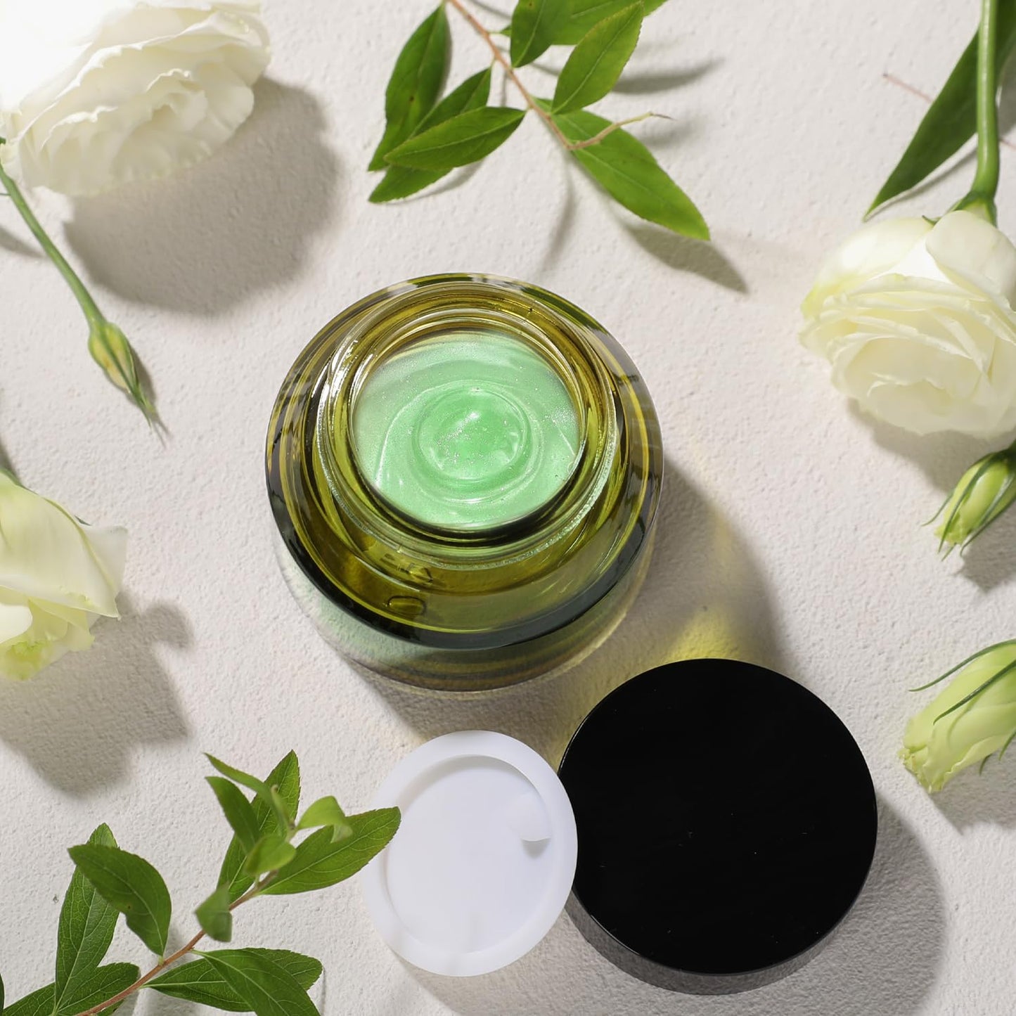 1.7 oz Glass Cosmetic Jars With Lids, 3 Pack Small Containers, 50 ml Green Empty Makeup Jars for Sample, Cream, Lotion