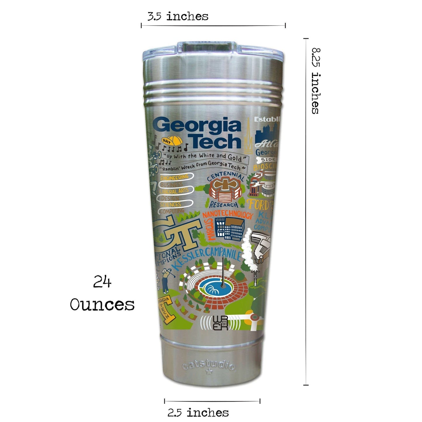 Catstudio Georgia Tech Collegiate Thermal Tumbler | Triple Wall Insulation With Non Slip Bottom | Great College Travel Cup for Water, Coffee, Tea, or Smoothies