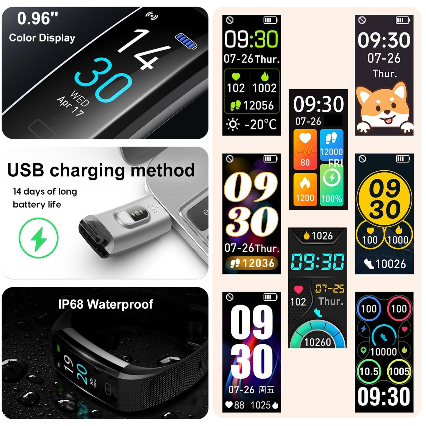 ENGERWALL Fitness Tracker with Step/Distance/Calories Counter, Activity Tracker with Heart Rate Monitor, Slim Style Watch IP68 Waterproof, Sleep Monitor Tracker, Pedometer Watch for Women Men